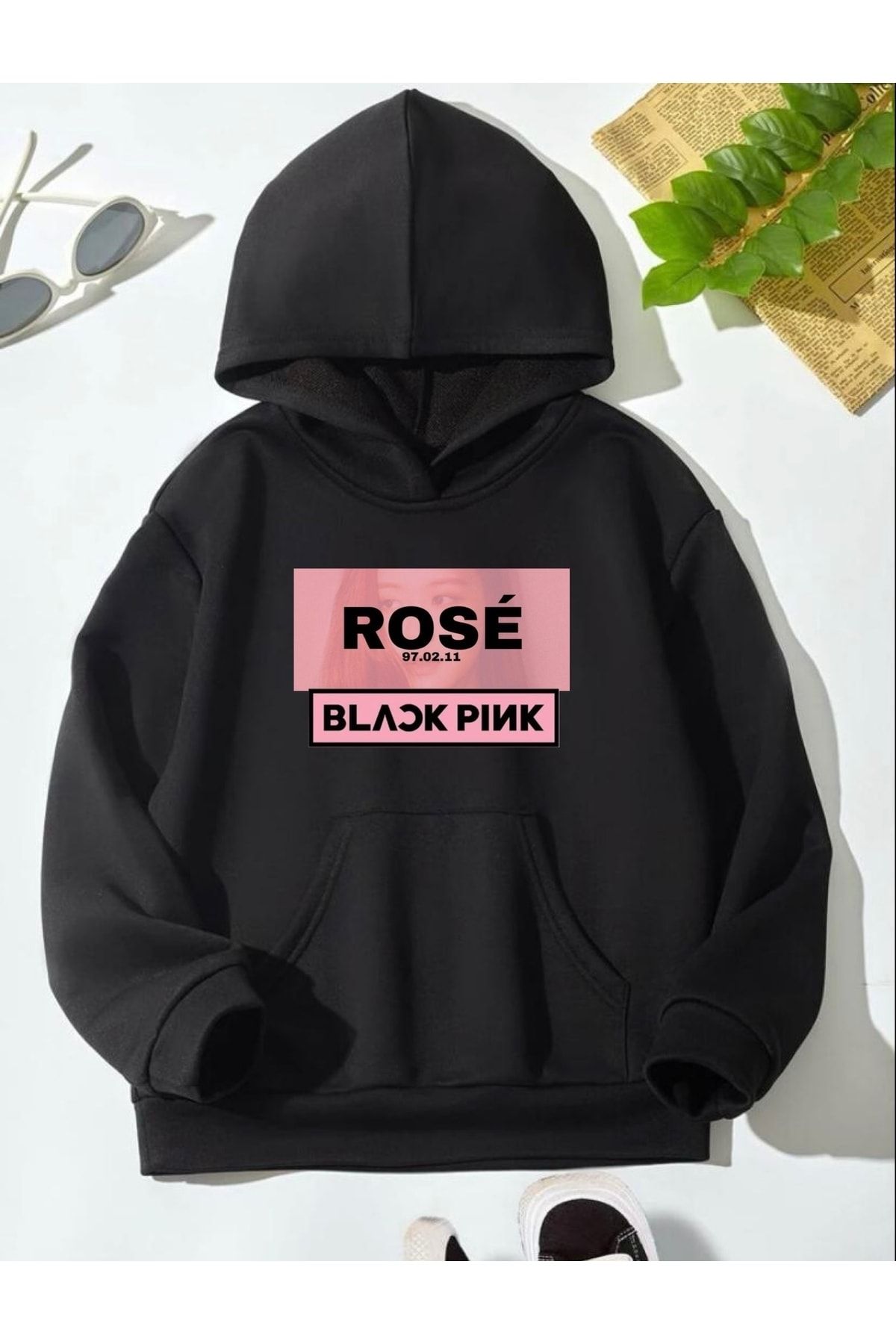 Siyah Blackpink Rose Hoodie