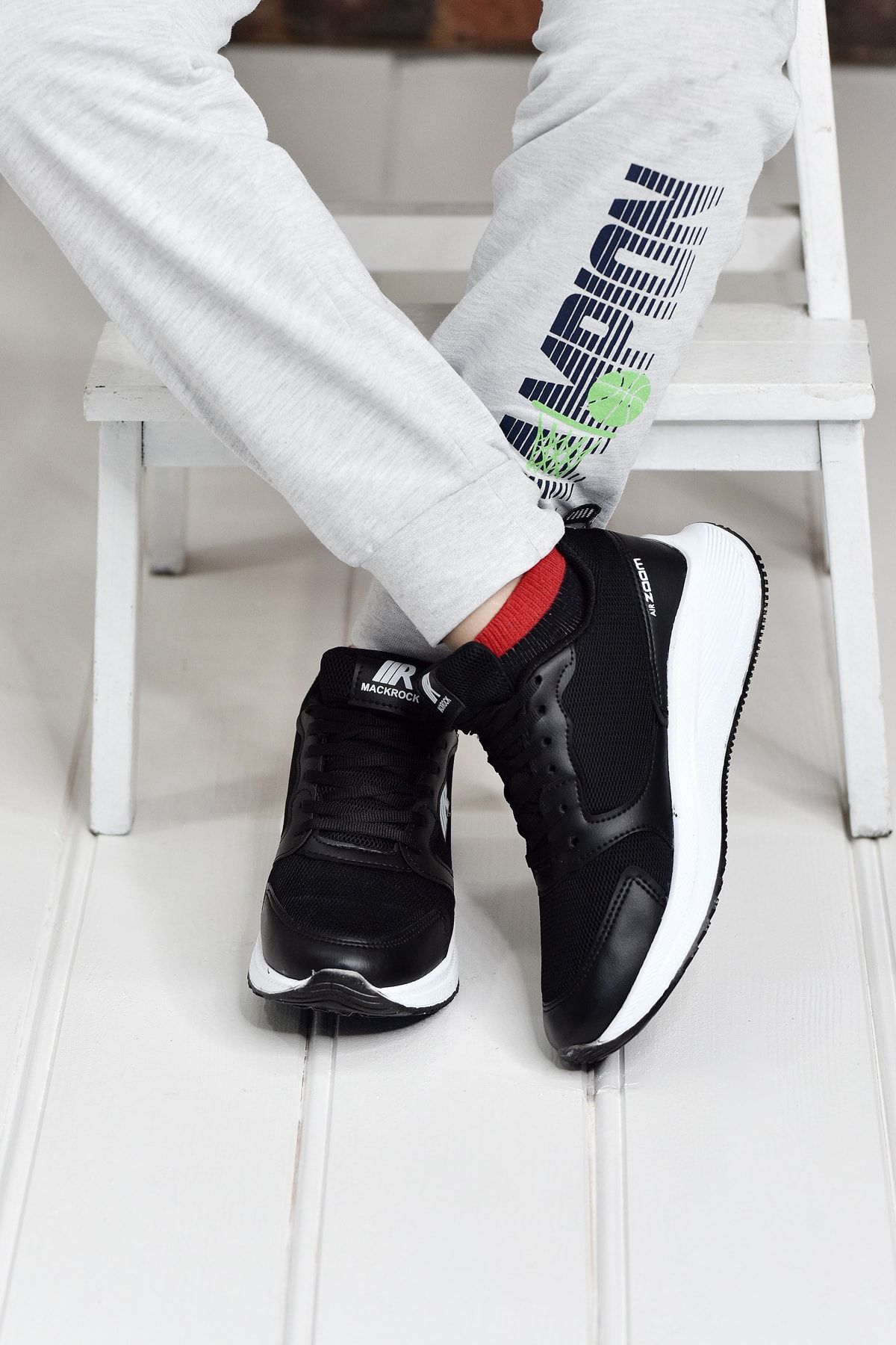mackrock sports Air Zoom Unisex Siyah Bağcıklı File Hafif Esnek Iç Astarlı Günlük Yürüyüş Sneaker Spor Ayakkabı