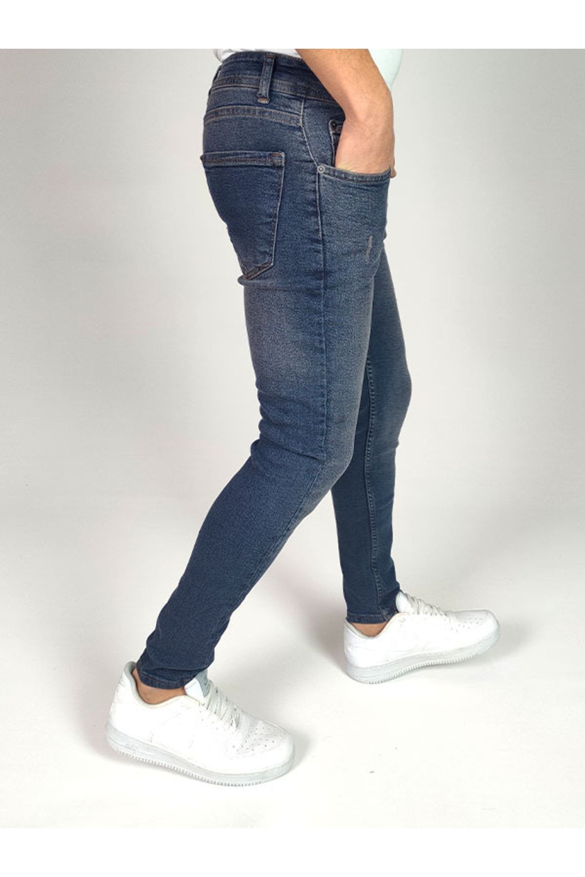 Jeanblack Men's Jeans Skinny Fit Lycra Brown Tint Blue Nails Enj 