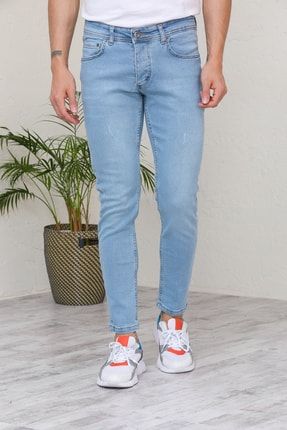 Skınny Fıt Likralı Buz Mavi Tırnaklı Jeans kp1005jns