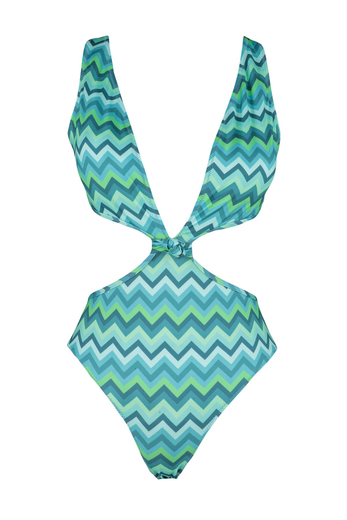 Trendyol Collection-Geometrisch gemusterter, tief ausgeschnittener, normaler Badeanzug mit hohem Beinausschnitt TBESS23MA00340 12