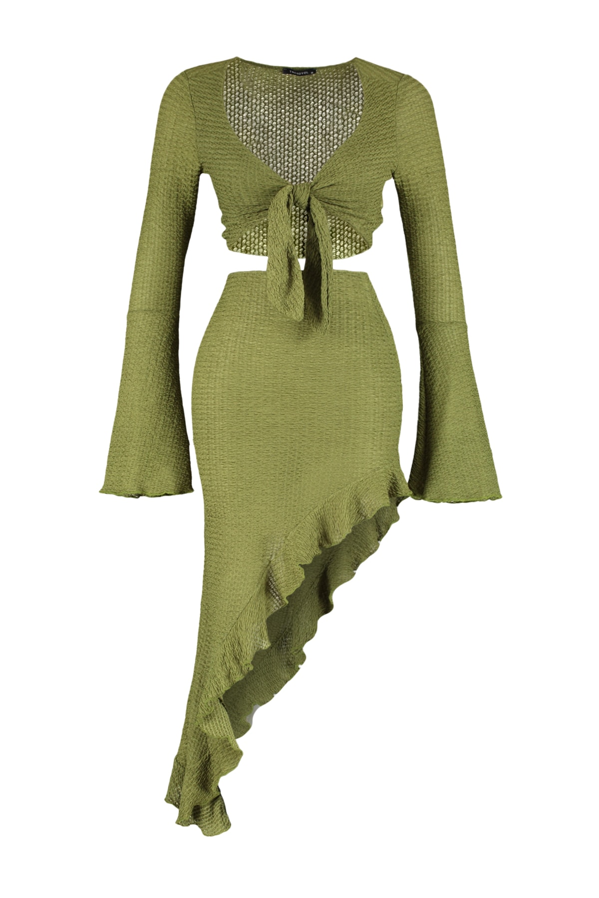 Trendyolmilla  Plaj Giyim Yeşil Dokuma Fırfırlı Bluz-Etek Takım TBESS23AU00040 - Görsel 8