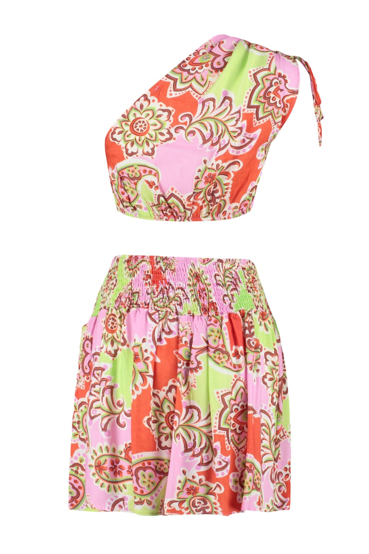 Trendyol Collection-One Shoulder Shawl Print Woven Blouse and Beach Skirt Set - Tbess23Au00056 9