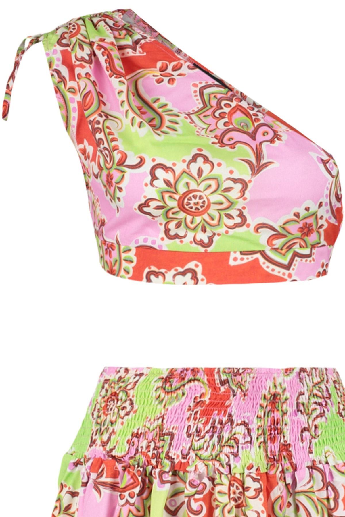 Trendyol Collection-One Shoulder Shawl Print Woven Blouse and Beach Skirt Set - Tbess23Au00056 8