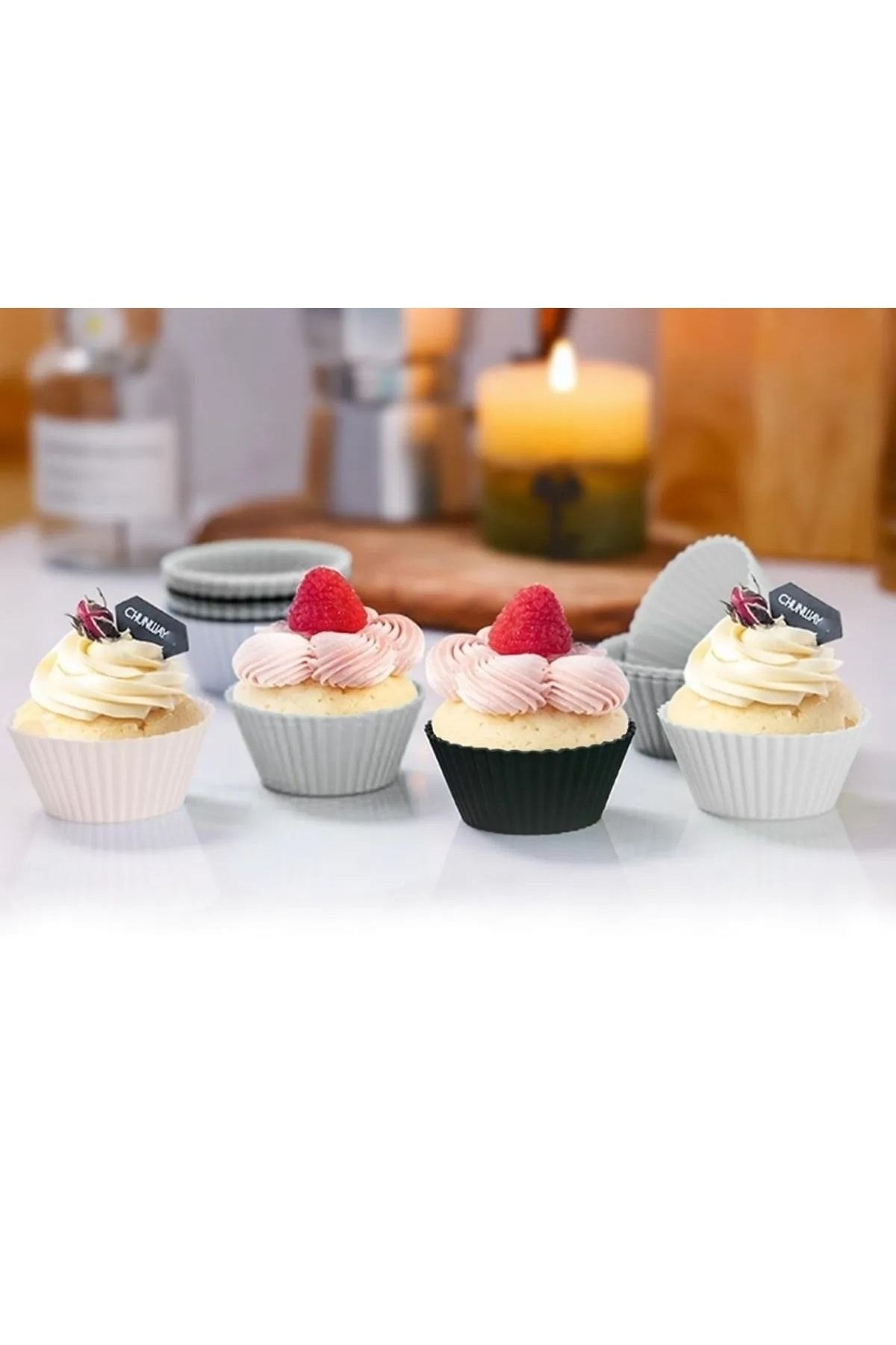 Silikon Muffin Cupcake Mini Kek Kalıbı 12 Adet Gri Siyah Beyaz
