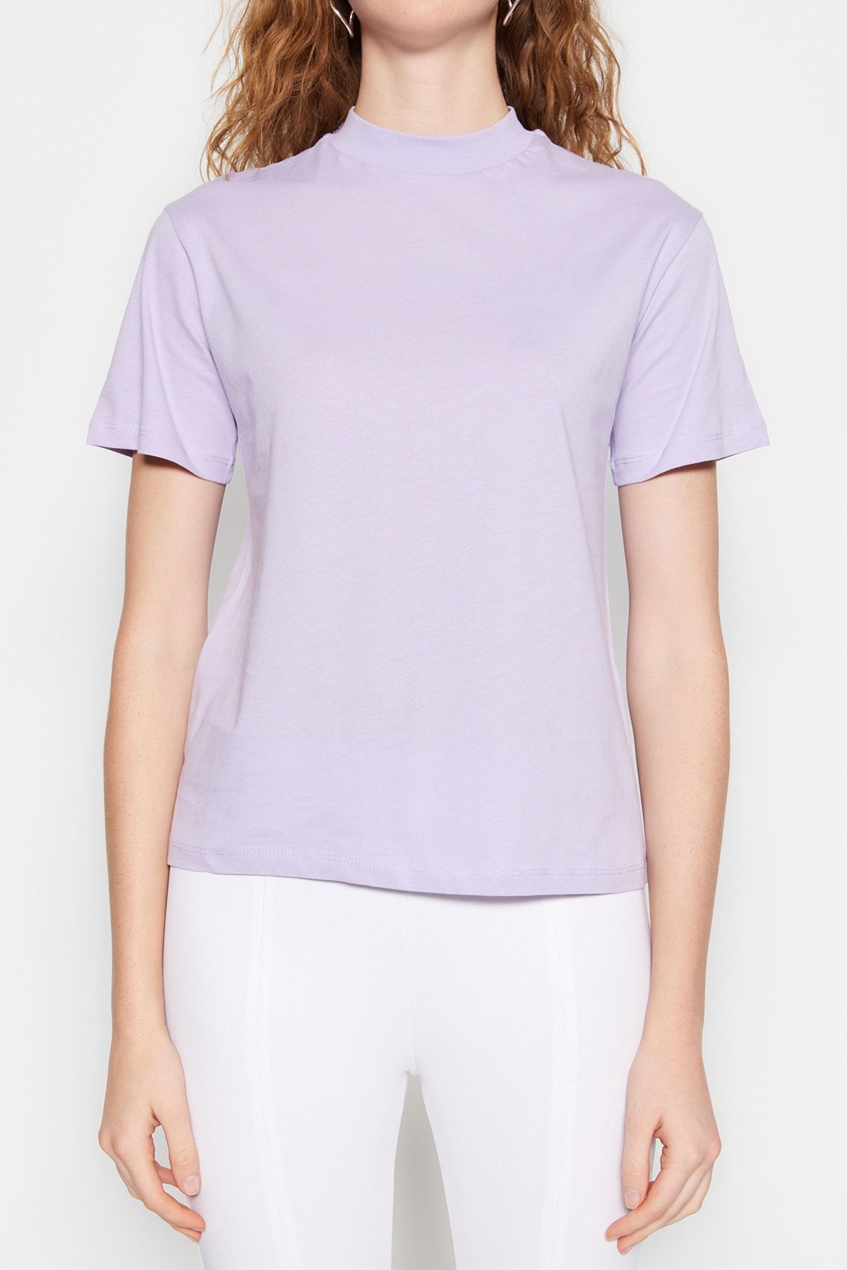 Trendyol Collection-Lilafarbenes Basic-Strick-T-Shirt aus 100 % Baumwolle mit Stehkragen TWOAW20TS0096 5