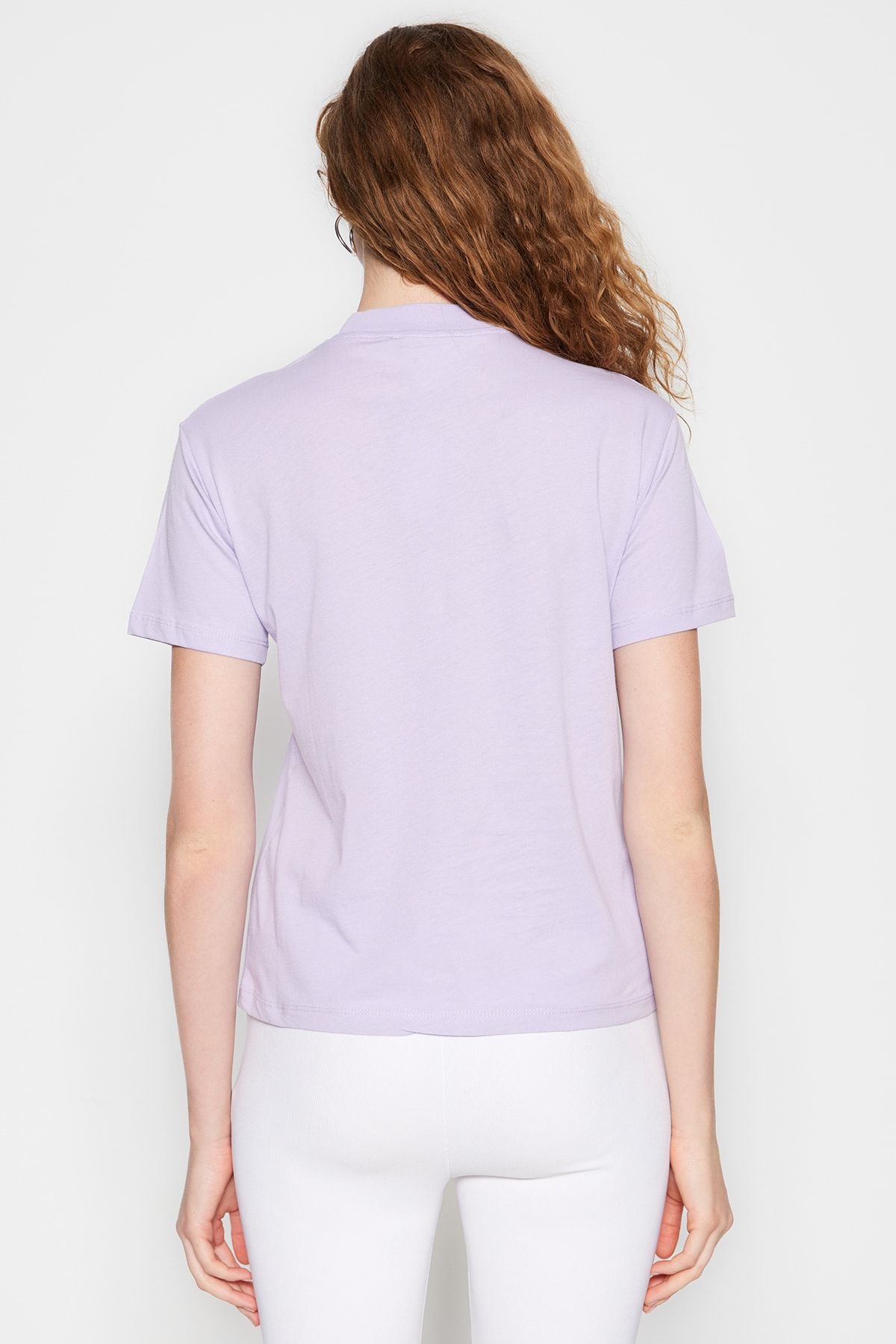 Trendyol Collection-Lilafarbenes Basic-Strick-T-Shirt aus 100 % Baumwolle mit Stehkragen TWOAW20TS0096 6