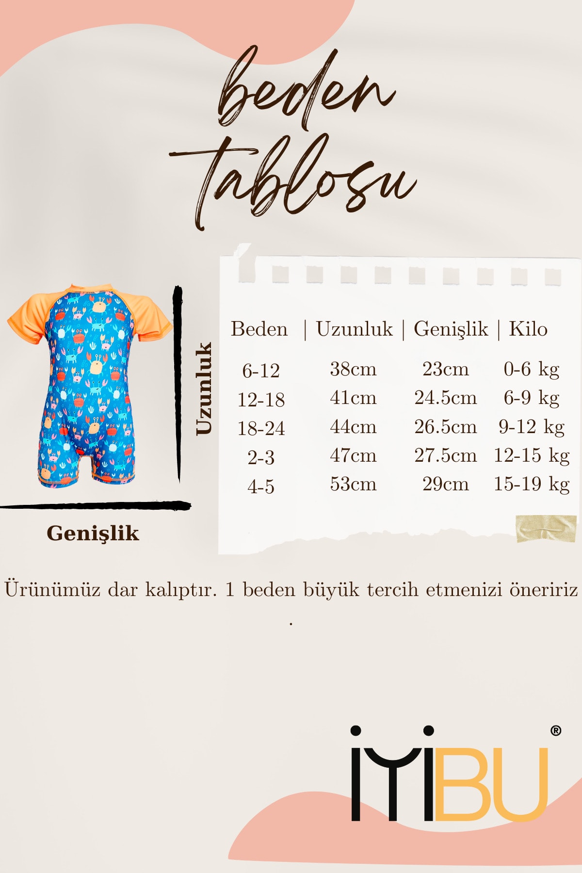 İYİBU Bebek Yüzücü Tulum Mayo Kısa Kollu Su Itici Esnek Yengeç Desenli Dar Kalıp Plaj Ve Havuz Bebek Mayo fotoğrafı 4 (önizleme)