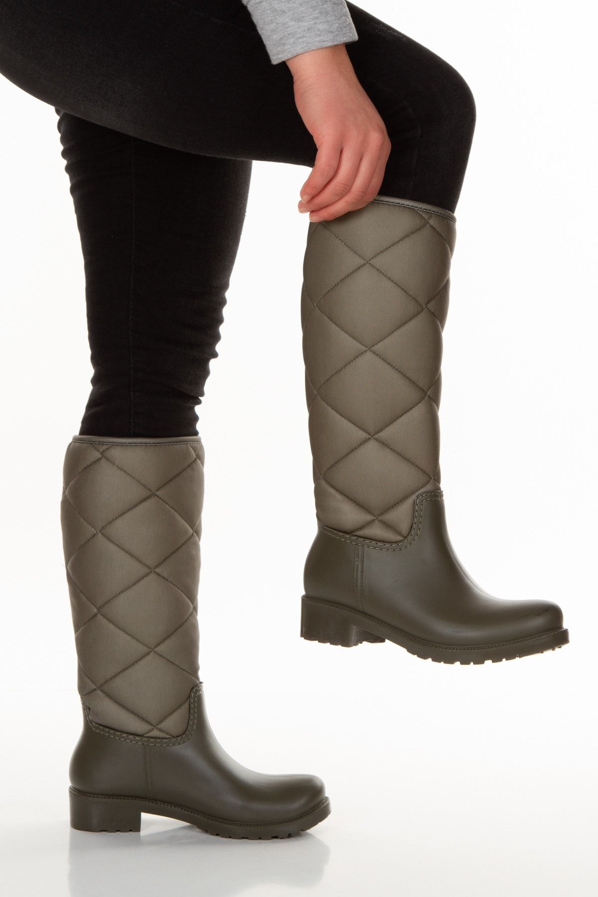 Sea Blue Green Diamond Patterned Flexible Calf Free Waterproof