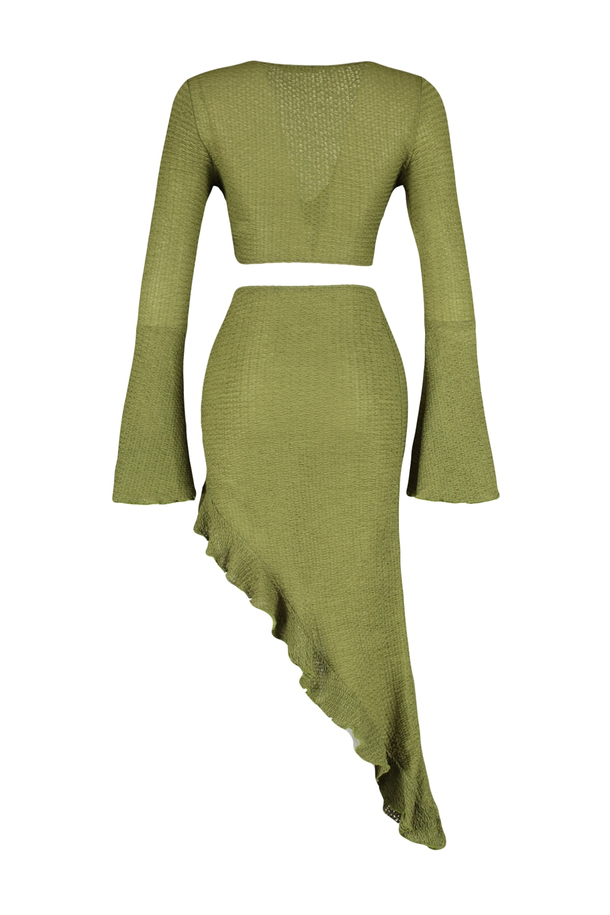 Trendyolmilla  Plaj Giyim Yeşil Dokuma Fırfırlı Bluz-Etek Takım TBESS23AU00040 - Görsel 9