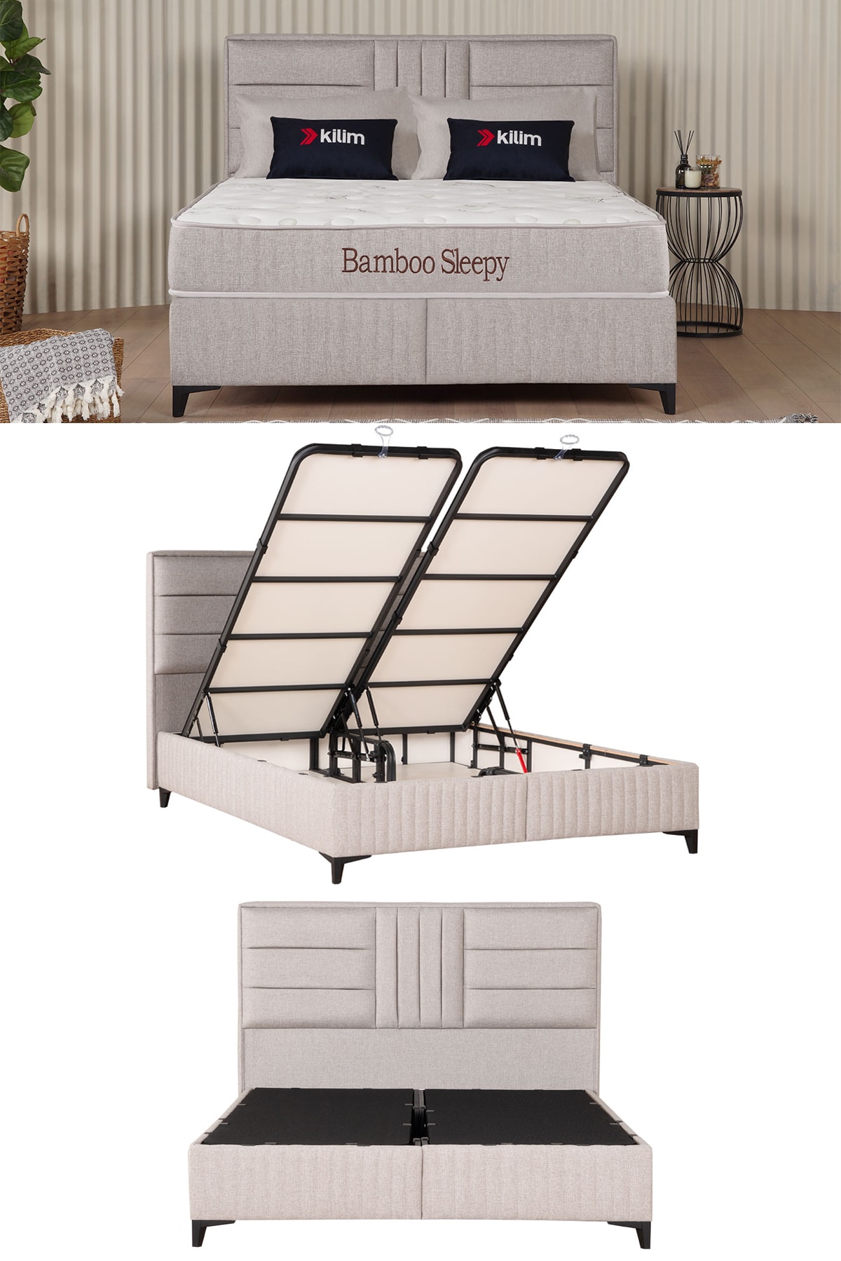 Kilim Mobilya Bamboo Sleepy Set ( Sandıklı Baza + Başlık + Yatak )