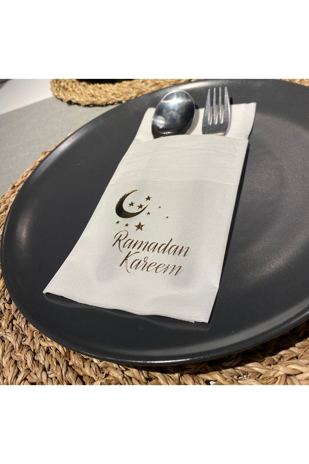 kidspartim-Χρυσό Λευκό Τσέπη Air Touch Ramadan Karem Χαρτοπετσέτα 12 Τεμάχια 40x40 1
