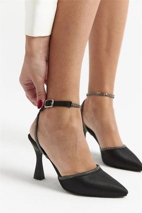 Arıcı Kadın Siyah Saten Bilekten Bağlamalı Taşlı Kadeh Topuklu Ayakkabı ANIL AYAKKABI Arıcı 20