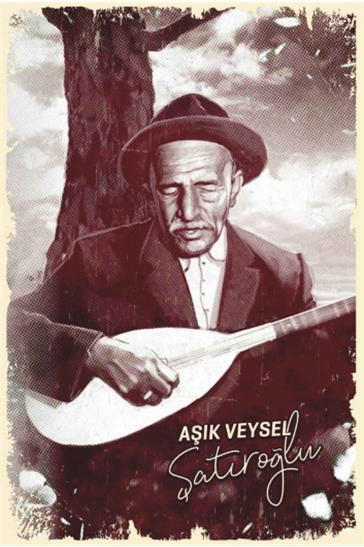 Aşık Veysel Bağlama Folk Retro Wooden Poster