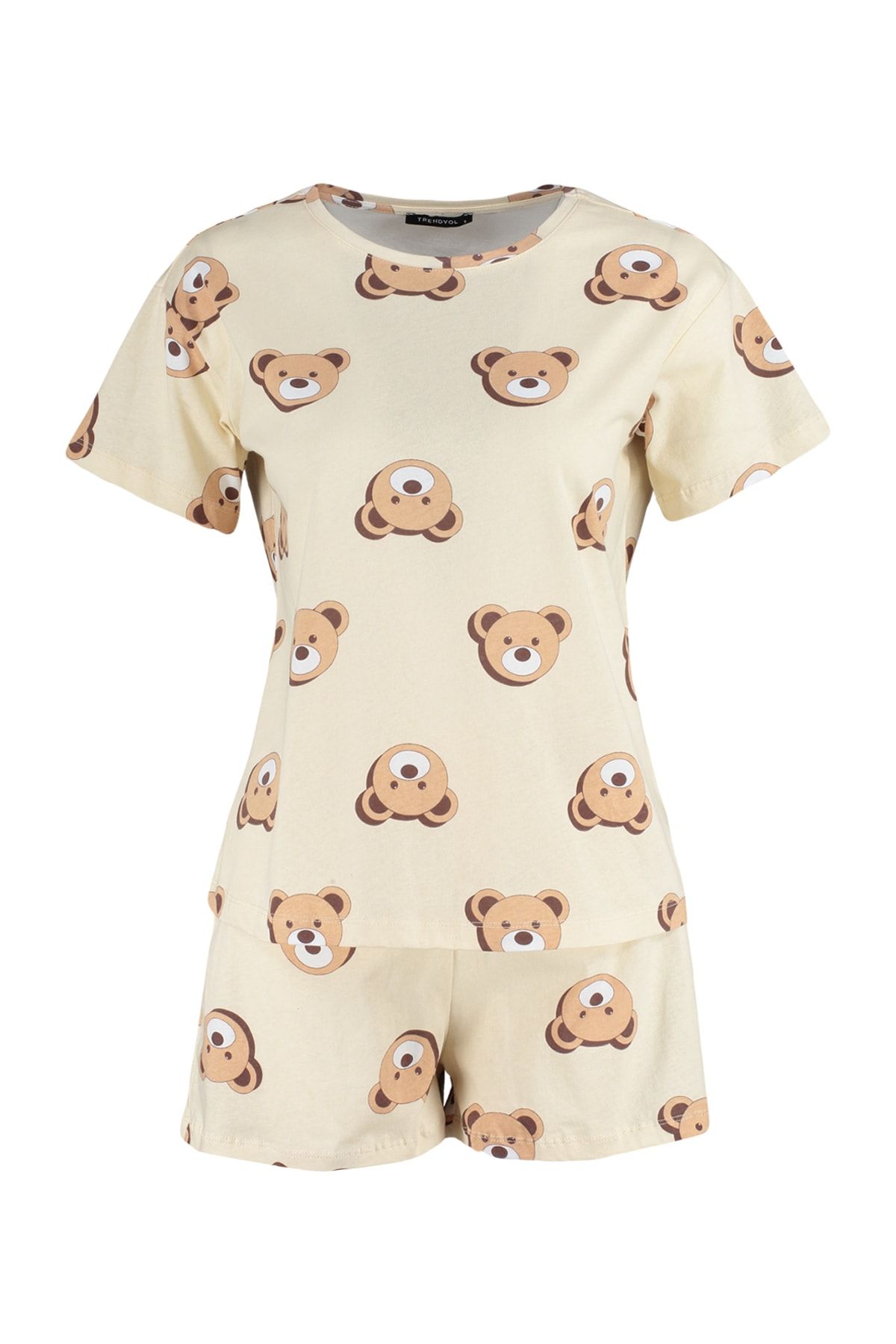 Trendyol Collection-Pyjama-Set aus 100 % Baumwolle mit Ecru-Shorts – THMSS23PT00005 7