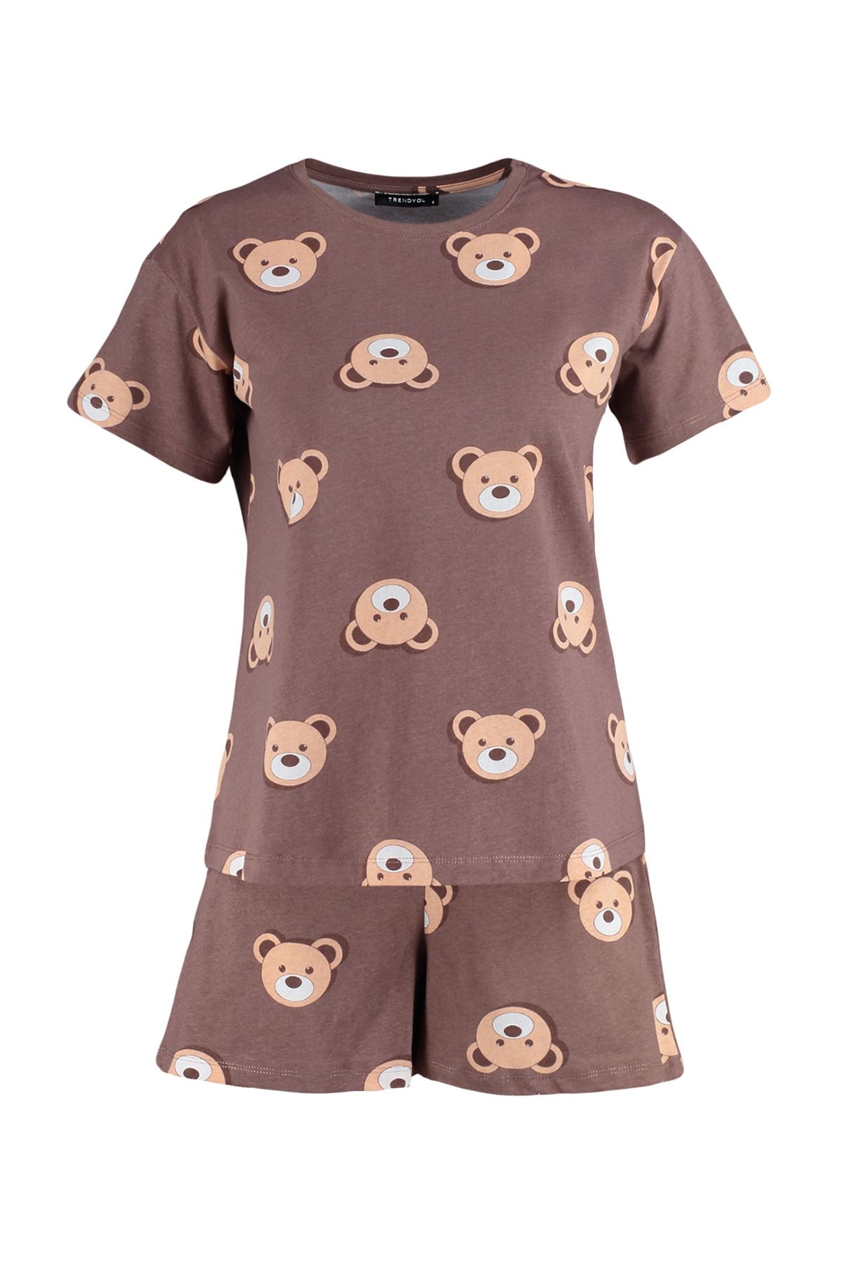 Trendyol Collection-Braunes Pyjama-Set mit Teddybär-Shorts aus 100 % Baumwolle – THMSS23PT00005 9