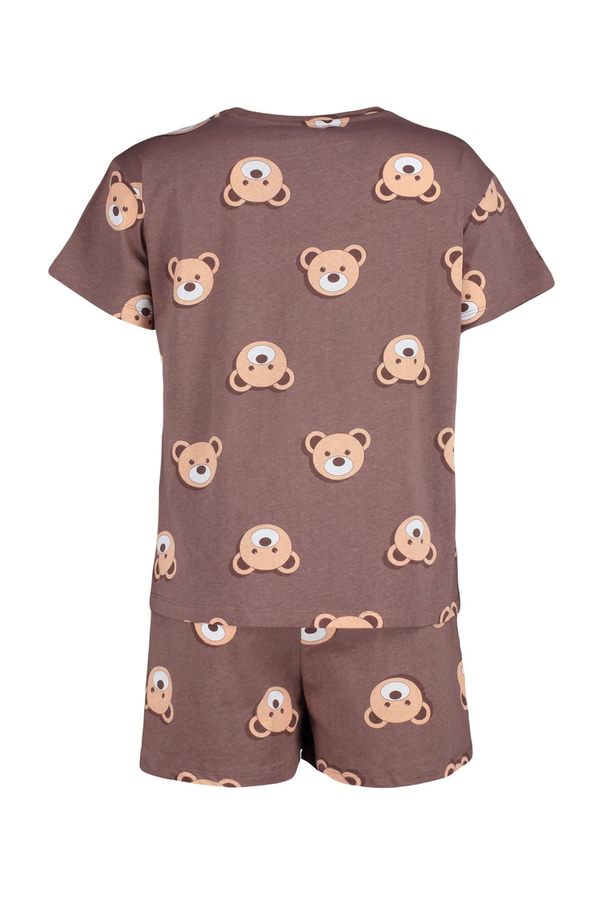 Trendyol Collection-Braunes Pyjama-Set mit Teddybär-Shorts aus 100 % Baumwolle – THMSS23PT00005 11