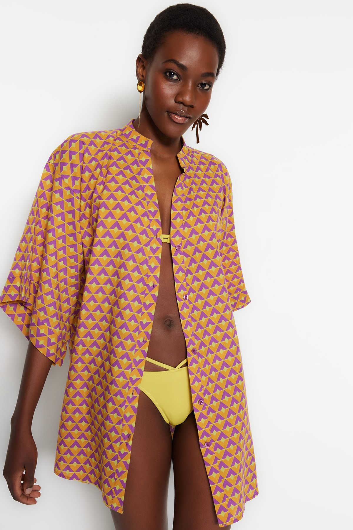 Trendyol Collection Geometrikus mintás mini szövött 100% pamut strandruha TBESS22EL1438