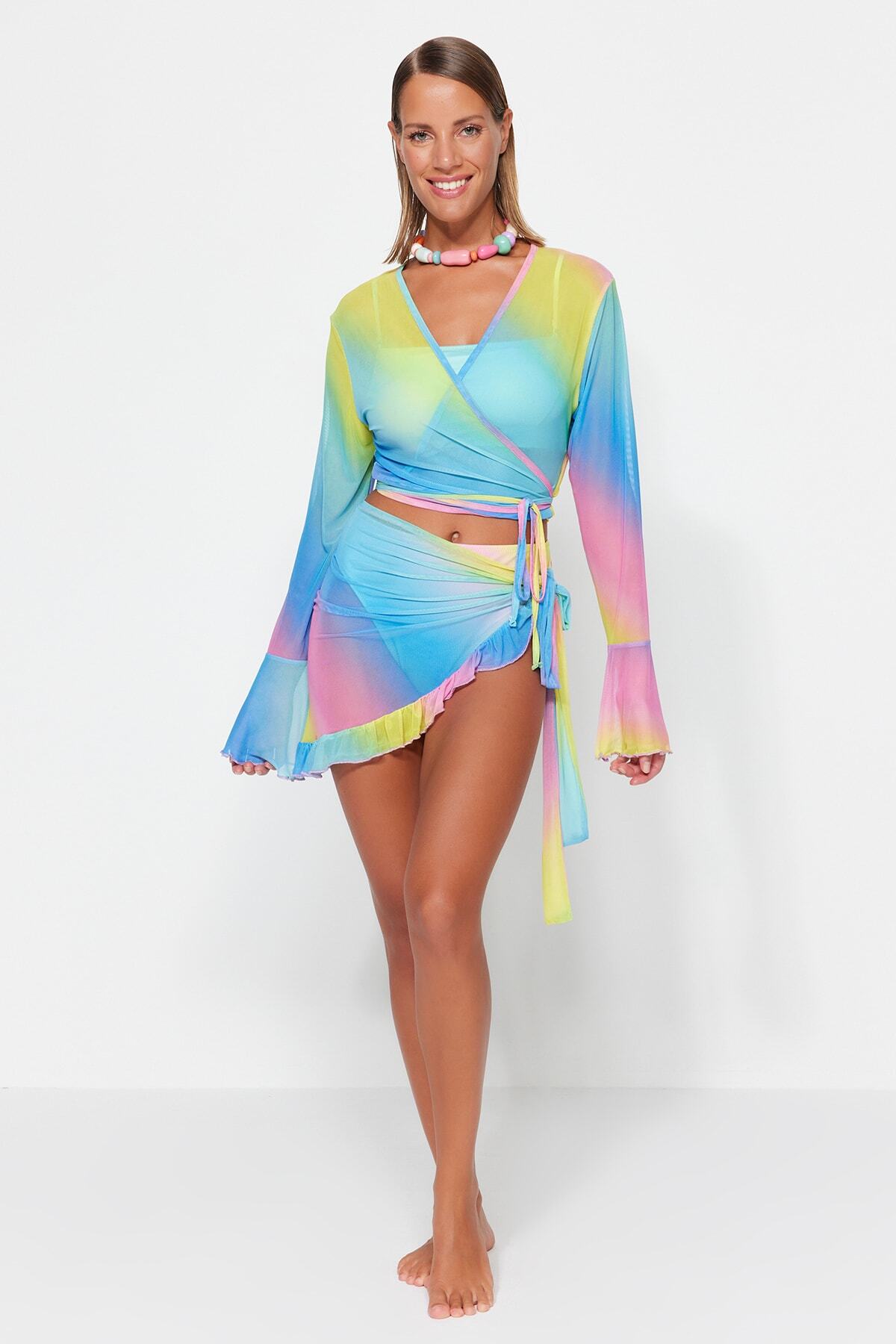 Trendyolmilla  Degrade Örme Bağlama Detaylı Plaj Bluz-Etek Takım TBESS23AU00034 - Görsel 2