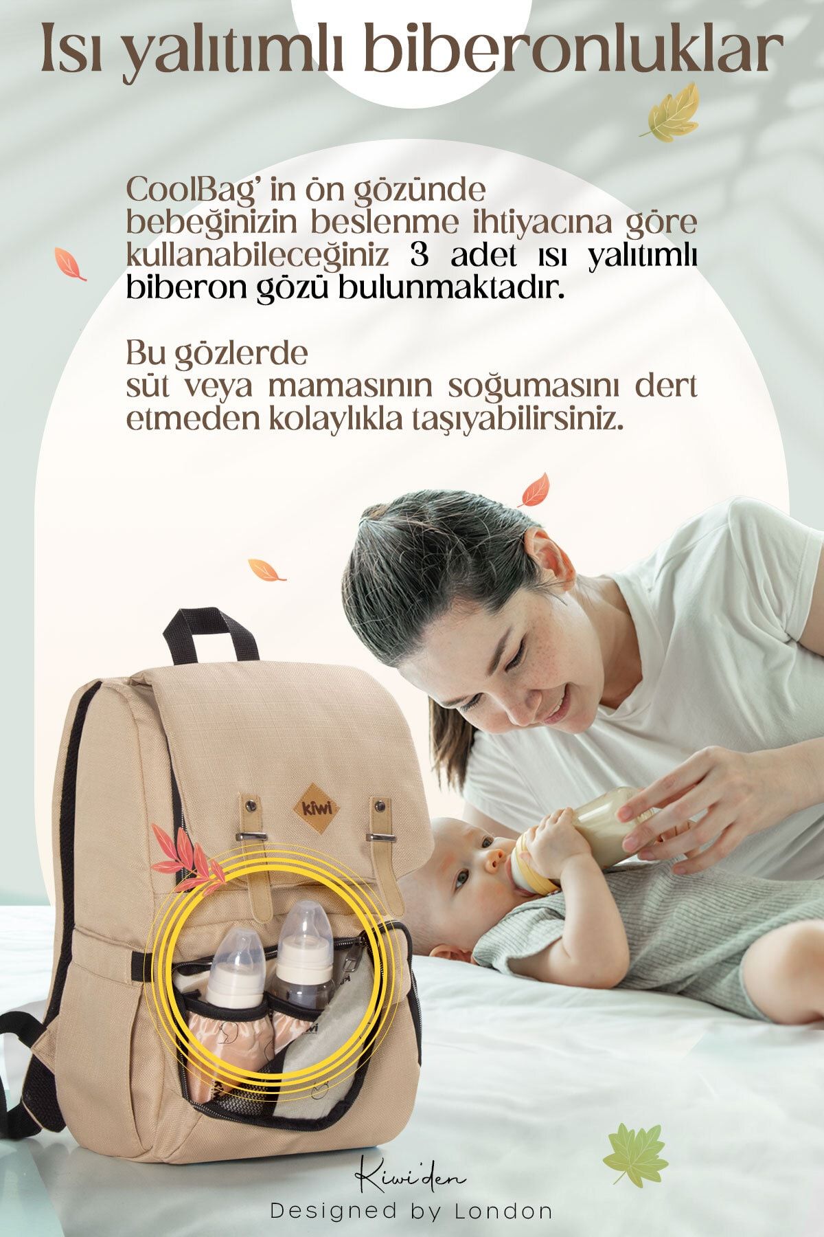 Coolbag Anne Bebek Çantası - Bebek Bakım Çantası Termal Gözlü Bebek Çantası - Gri Antrasit