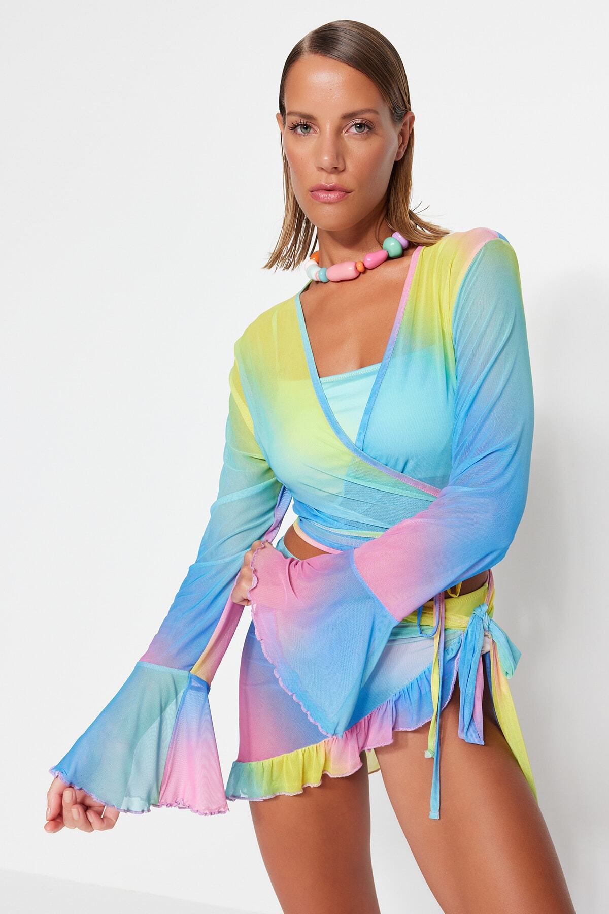 Trendyolmilla  Degrade Örme Bağlama Detaylı Plaj Bluz-Etek Takım TBESS23AU00034 - Görsel 4