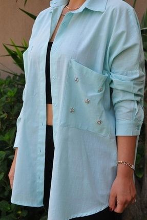 Mint Oversize Keten Gömlek FZG200