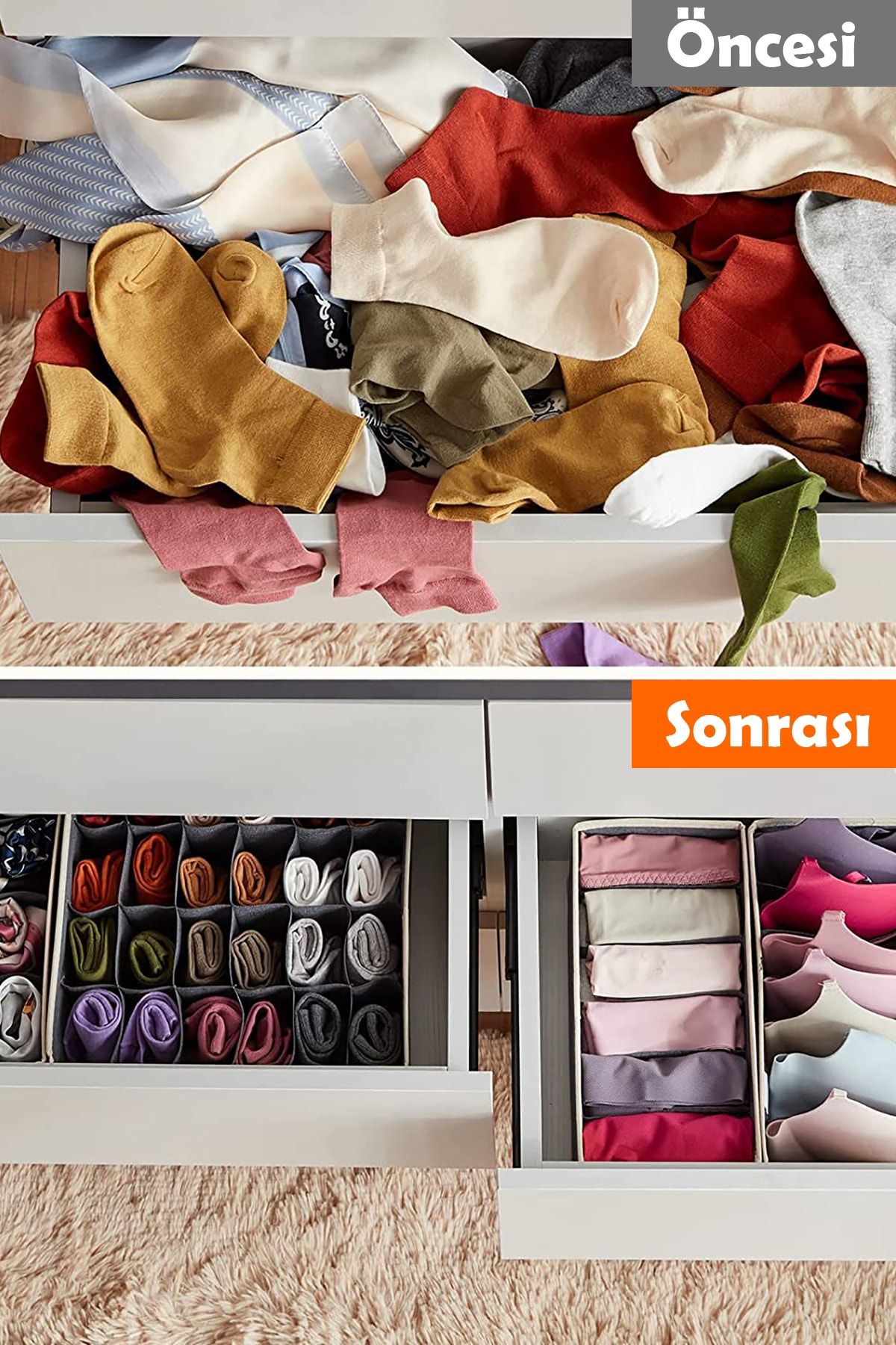 REKHOME-4 piese negru camera copiilor dulap sertar lenjerie intima organizator șosete organizator fagure acordeon 5