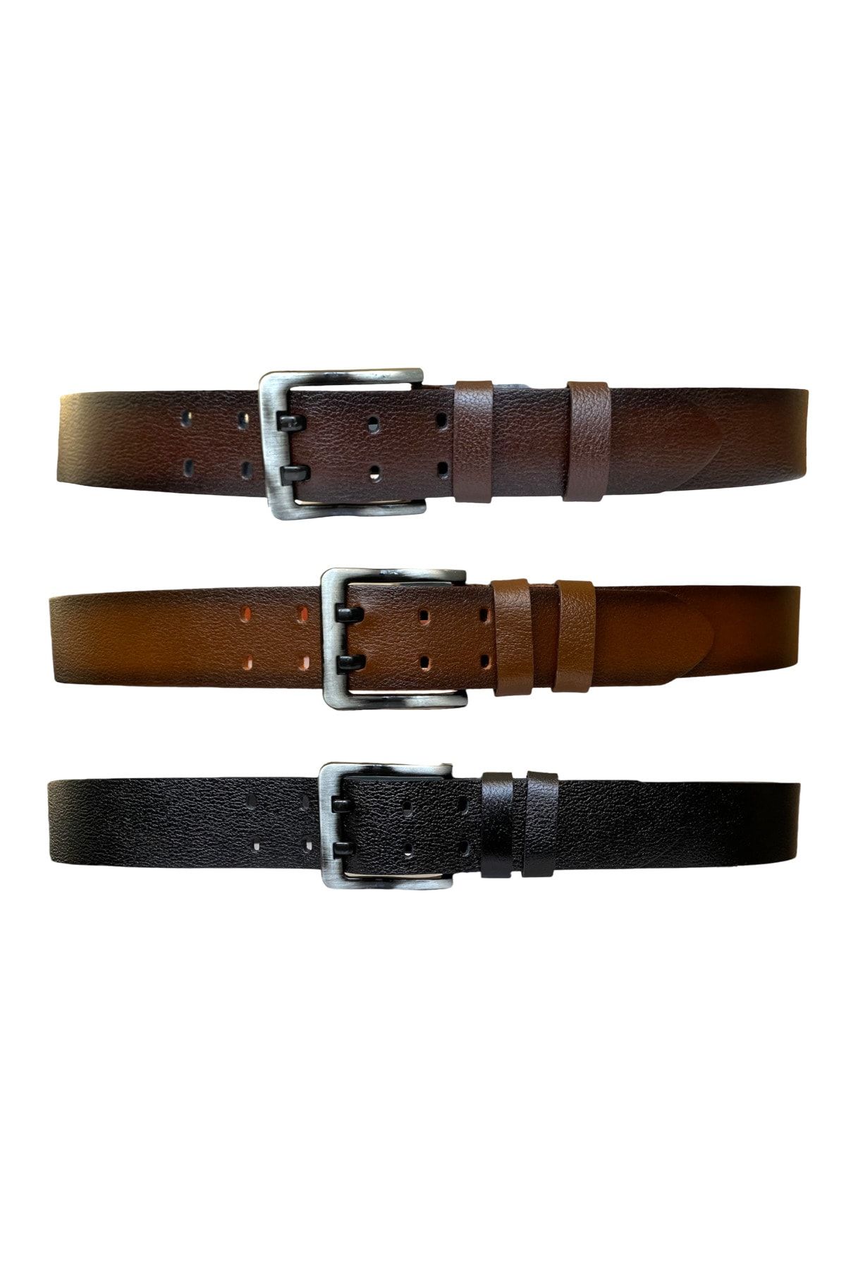 GoDeri-100% Genuine Leather, Double Tongue Set of 3 4.5 Cm Jeans Belt Black, Dark Brown, Tosado = 3-Piece-Double.dl 4