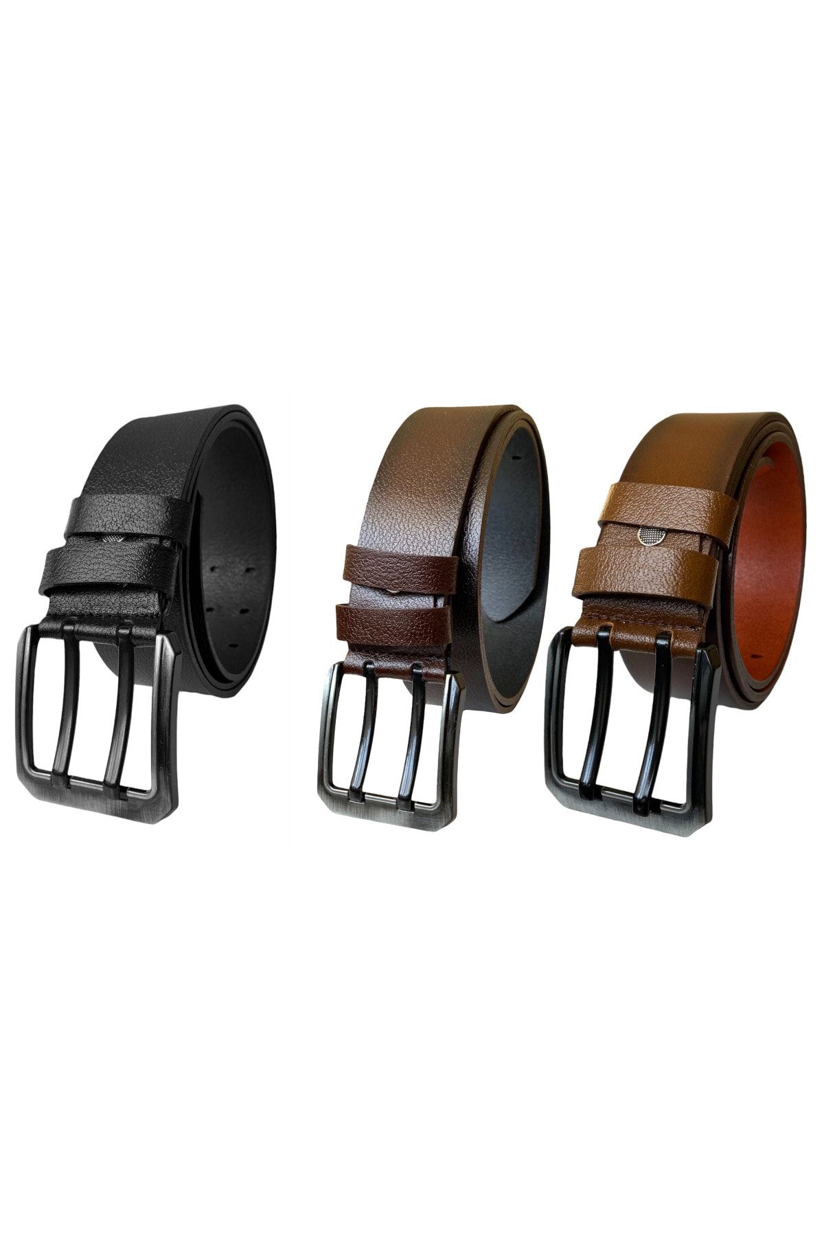 GoDeri-100% Genuine Leather, Double Tongue Set of 3 4.5 Cm Jeans Belt Black, Dark Brown, Tosado = 3-Piece-Double.dl 5