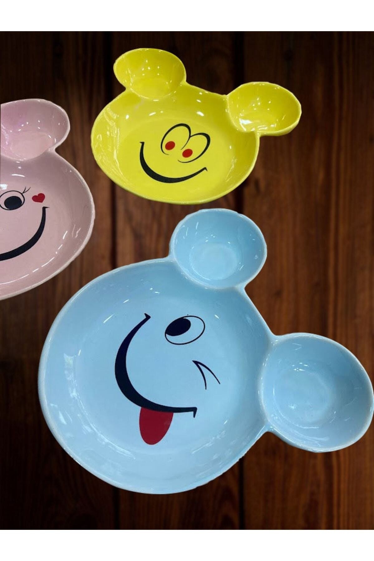 Artistic Quality Eğlenceli Çocuk Gülen Yüz Emojili Mama, Yemek, Kahvaltı Ve Pasta Tabağı 3 Adet Pembe-mavi-sarı fotoğrafı 2 (önizleme)