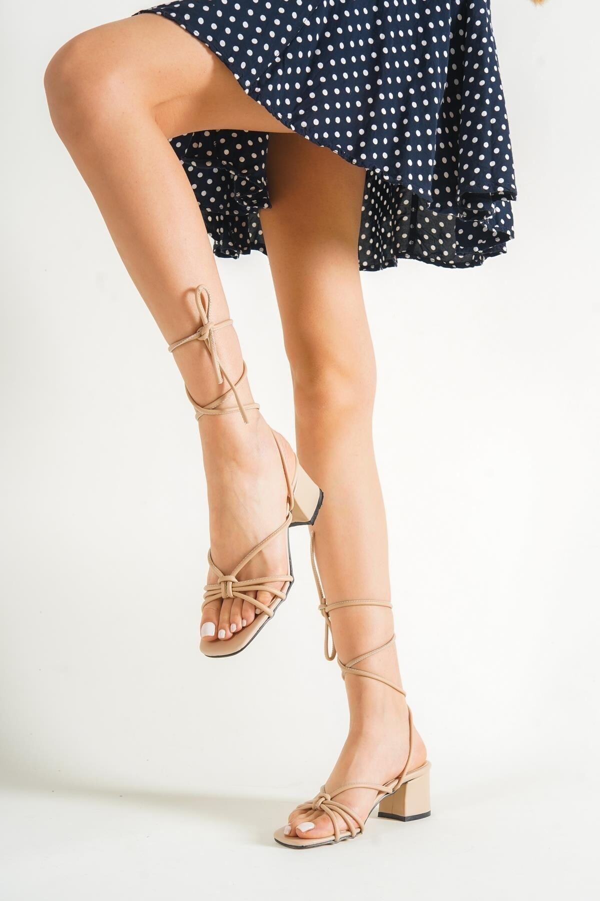 Les Passent  Bej Bilekten Bağlamalı Ipli Terlik&sandalet - Görsel 3