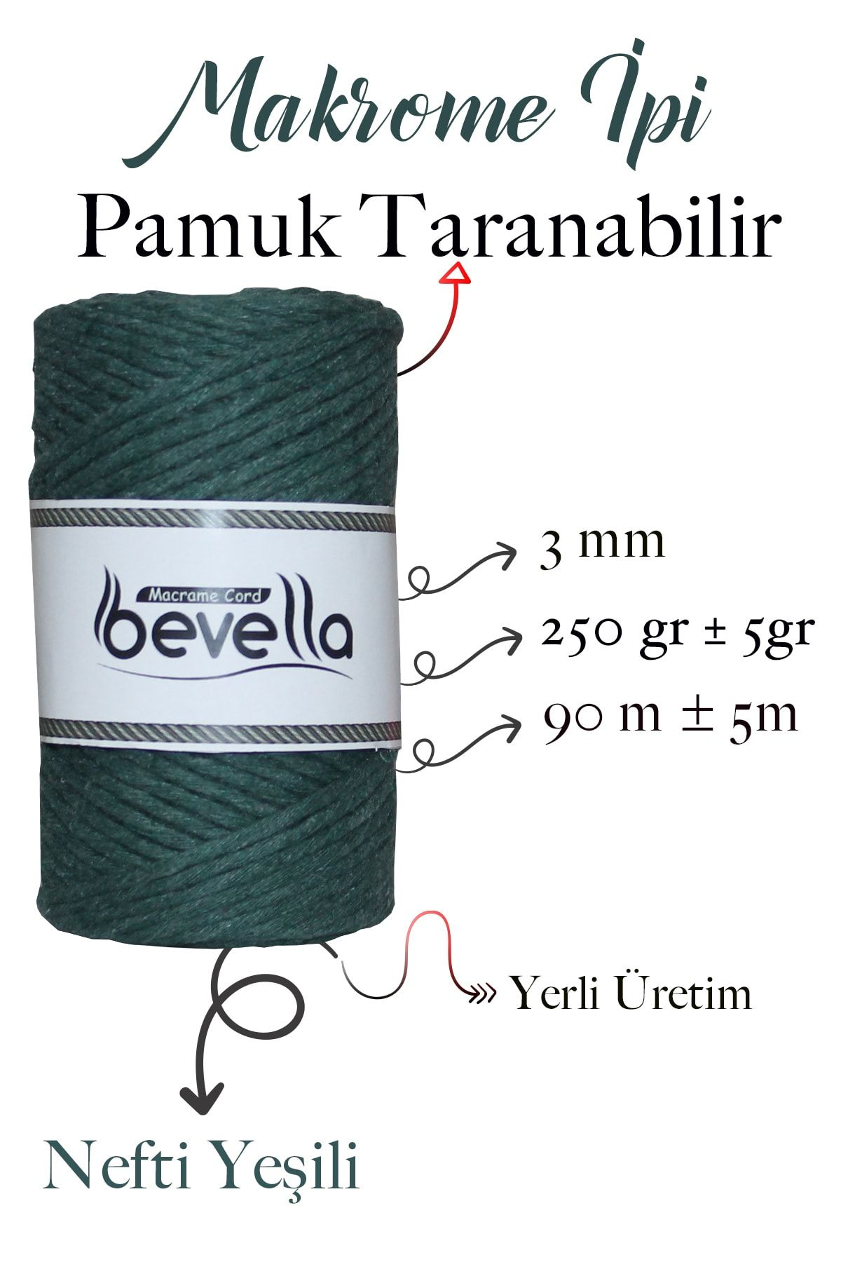 Bevella Macrame Cord-Taranan Macrame Thread 3mm Scannable Cotton Single Twist Macrame Thread Nefti Green 2