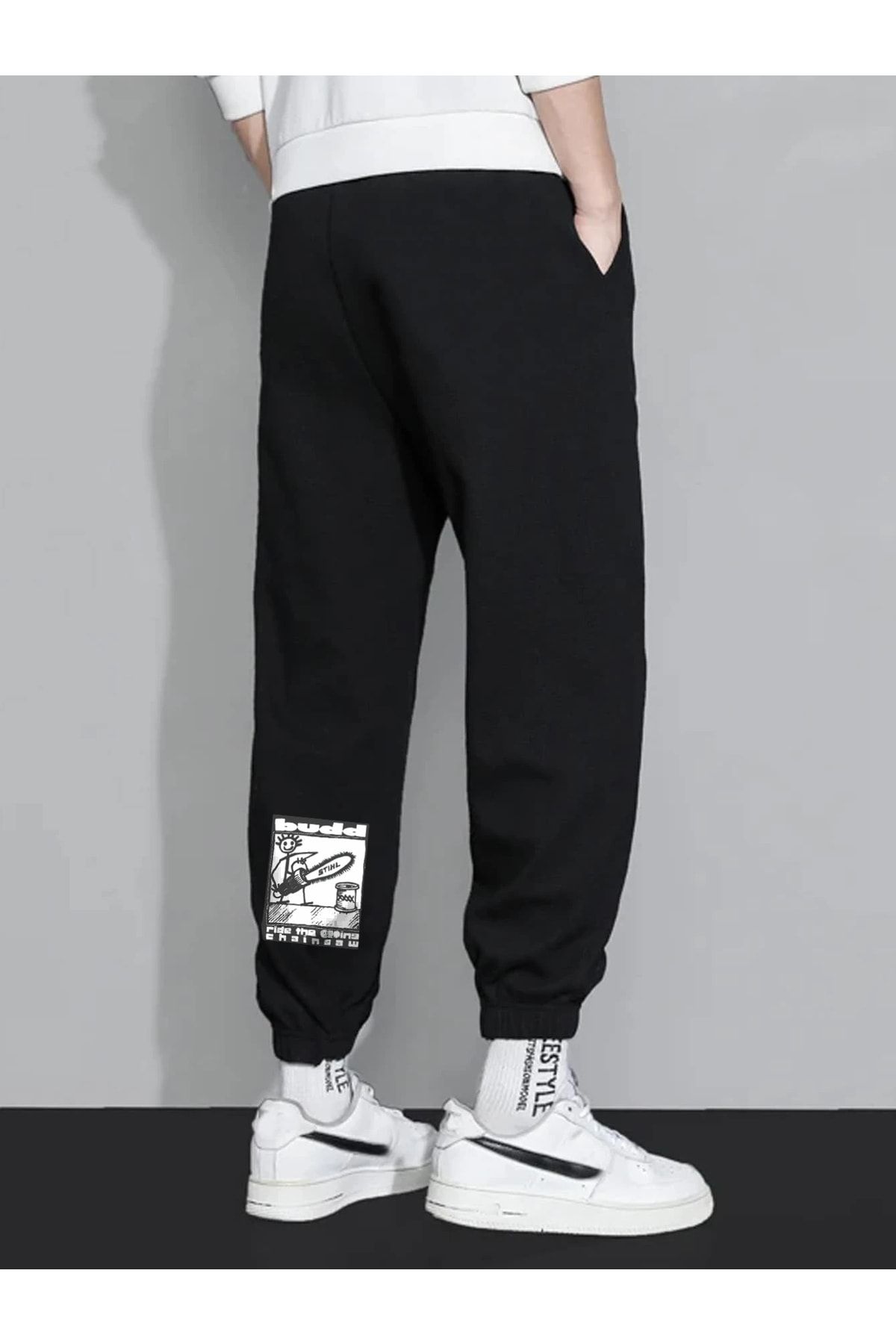 Black joggers hotsell with white writing