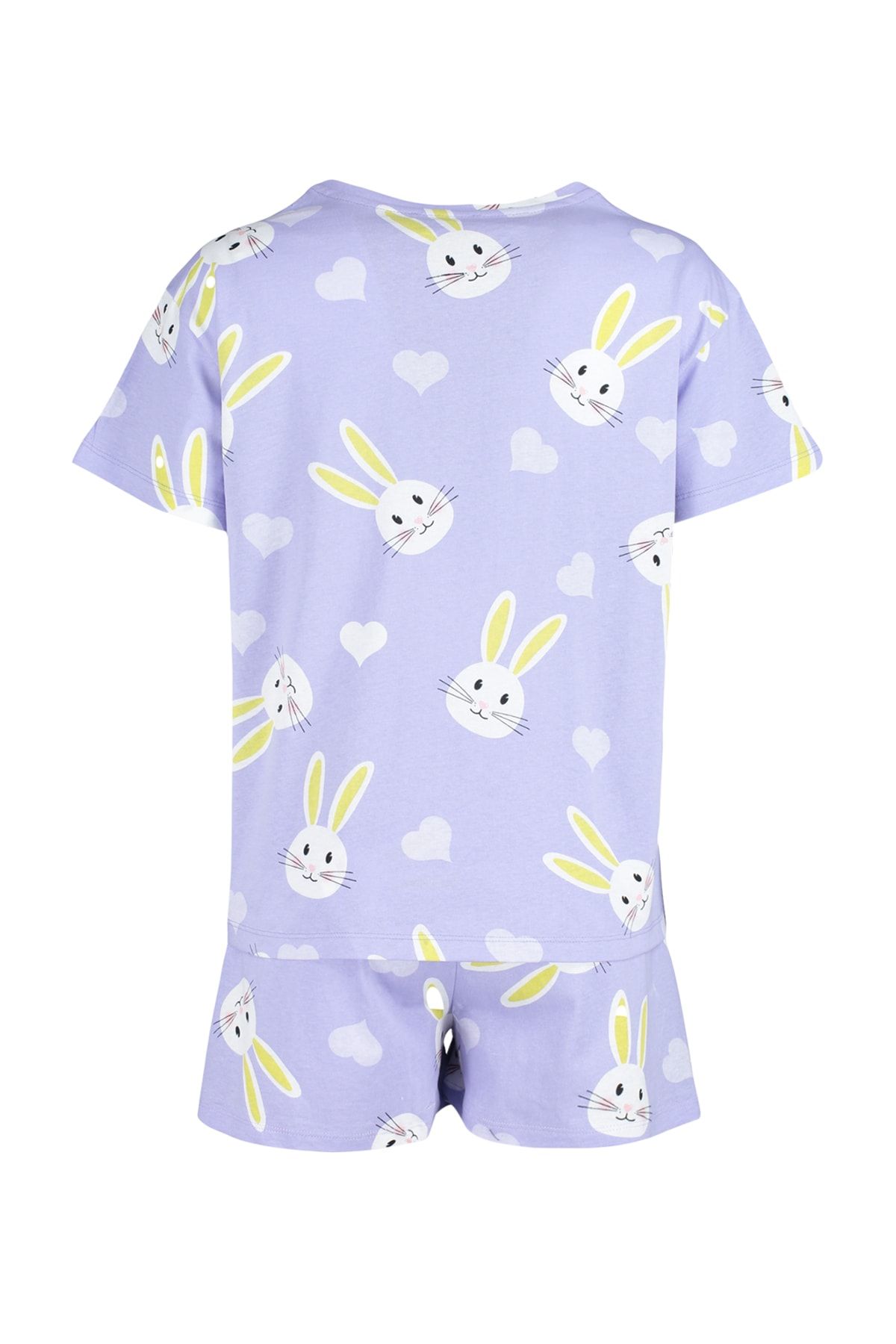 Trendyol Collection-Set pyžama se vzorem srdce Lilac Bavlna Rabbit - Tričko a šortky THMSS23PT00005 9