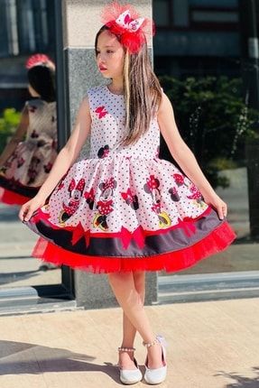 Kız Çocuk Minnie Baskılı Puantiyeli Kırmızı Elbise 2221805001