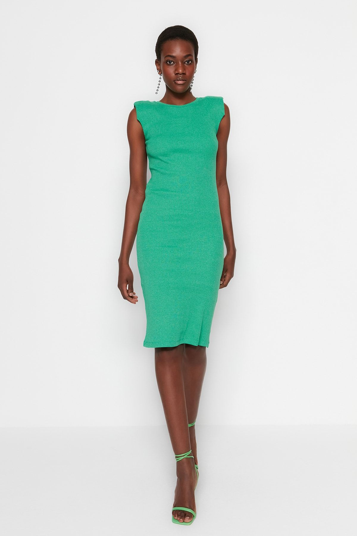 Trendyol Collection Green Fitted Midi Ribbed Stretchy Knitted