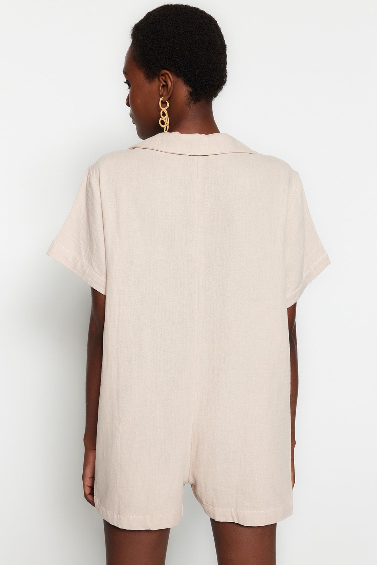 Trendyol Collection-Ολόσωμη φόρμα παραλίας Ecru Wide Fit Woven Muslin TBESS23TU00001 5