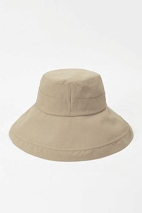 Kadın Oversize Bej Uv Korumalı Bucket Plaj Şapkası KLH7205