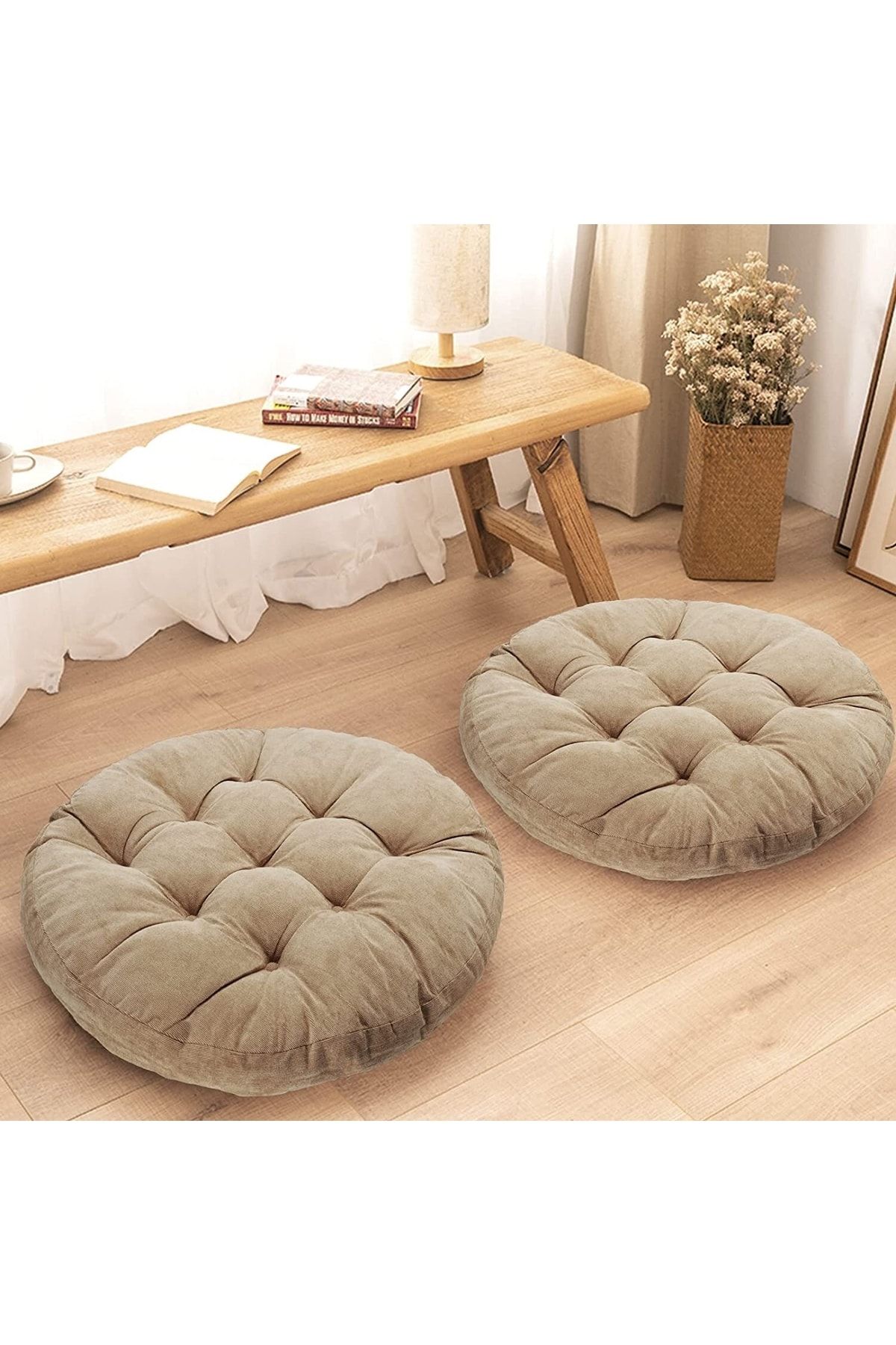 puffiber-Pernă rotundă pentru scaun, set de 2 perne pentru podea pentru interior și exterior 2