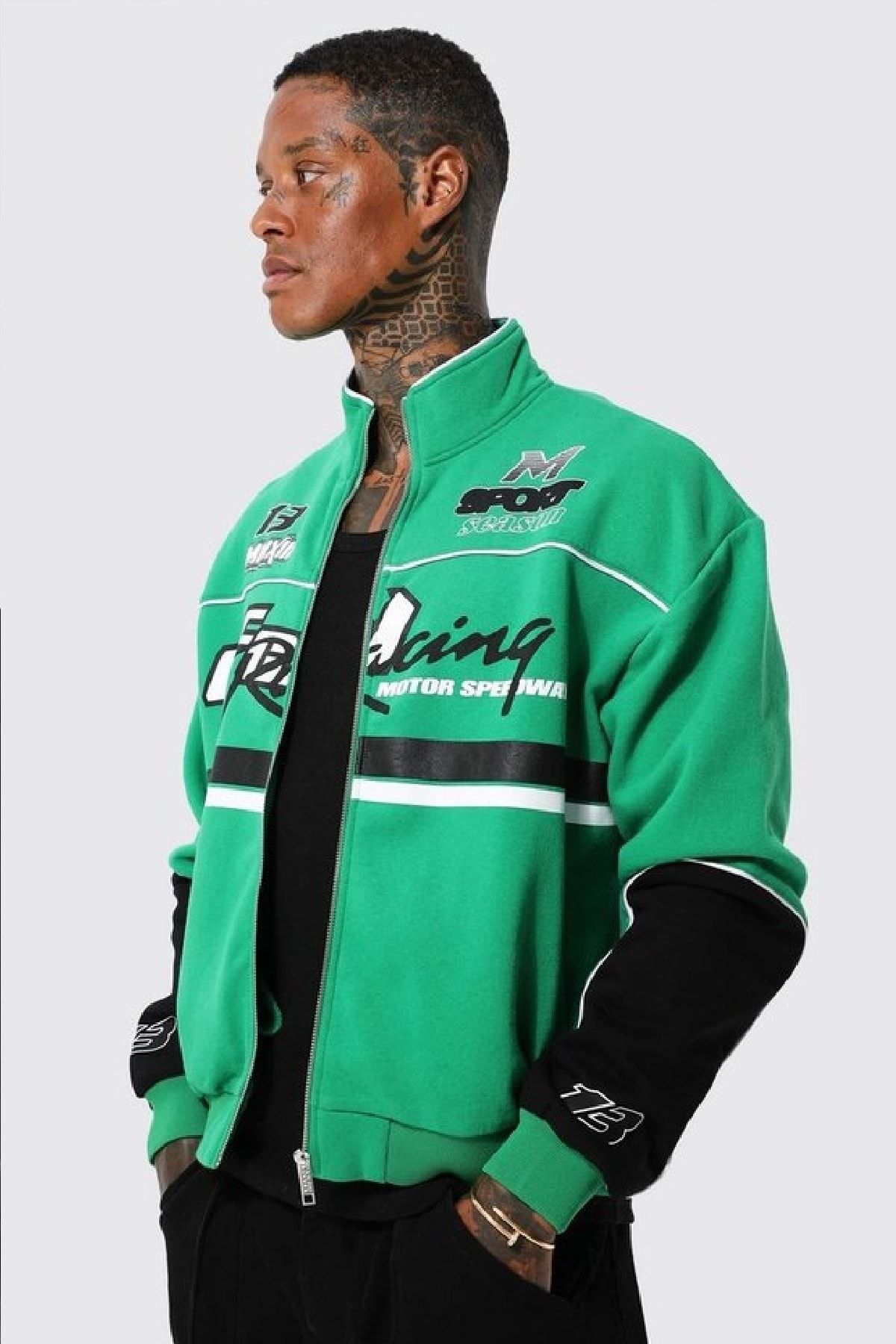 Unisex Boxy Limited Edition Motosport Fermurarlı Bomber Ceket