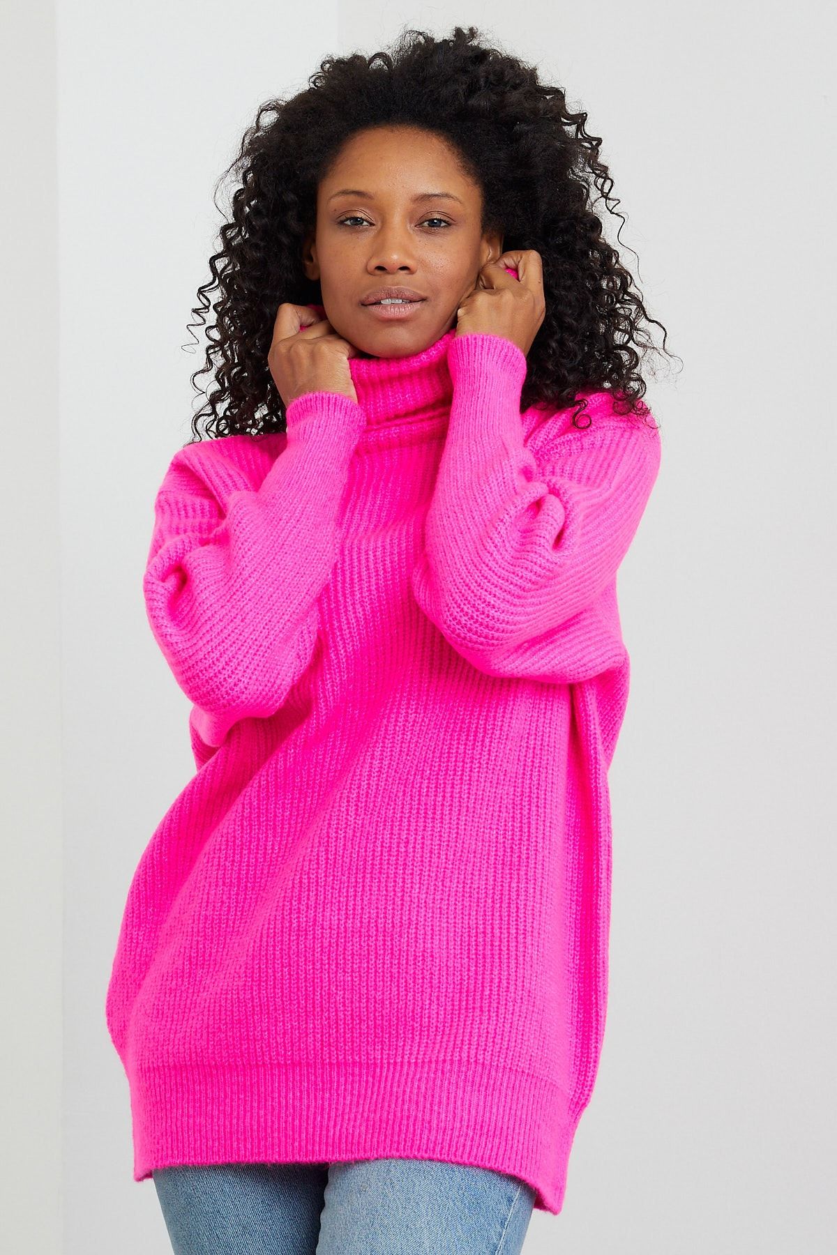 Hot pink store oversized turtleneck sweater