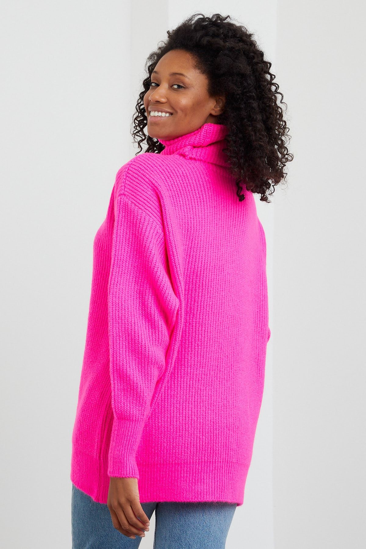 Hot pink hotsell oversized turtleneck sweater
