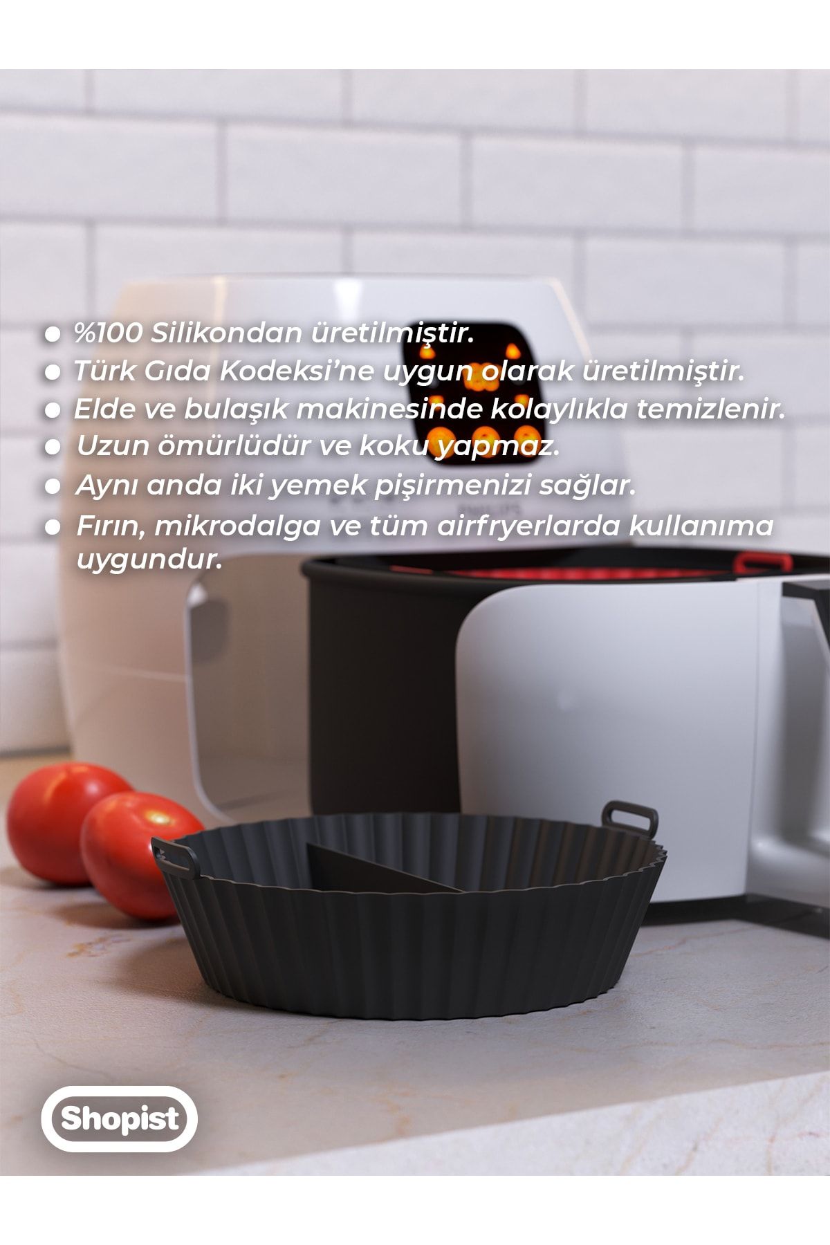 Airfryer 2 Bölmeli Pişirme Kabı Siyah Renk - Airfryer Pişirme Kağıdı Silikon Aksesuar - Bpa Free