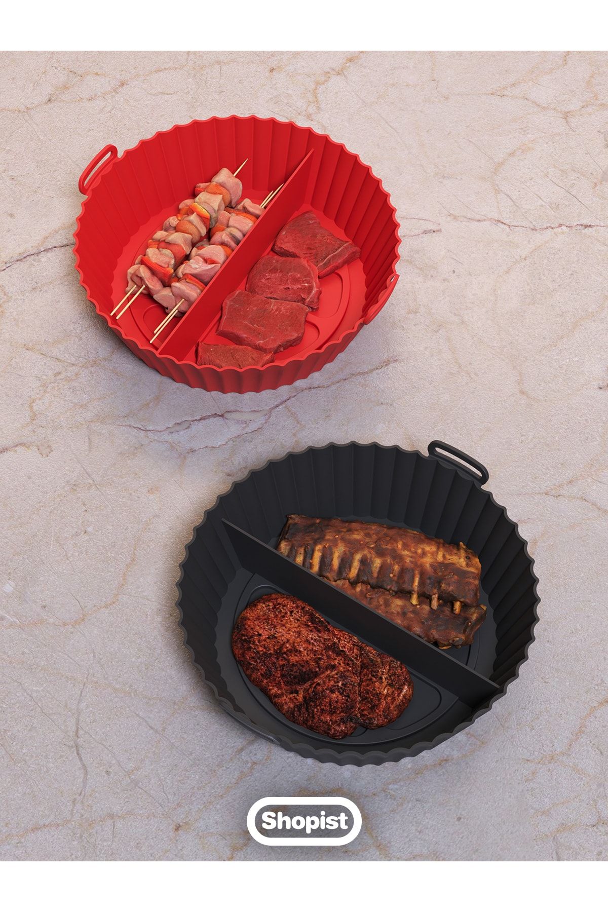 Airfryer 2 Bölmeli Pişirme Kabı Siyah Renk - Airfryer Pişirme Kağıdı Silikon Aksesuar - Bpa Free