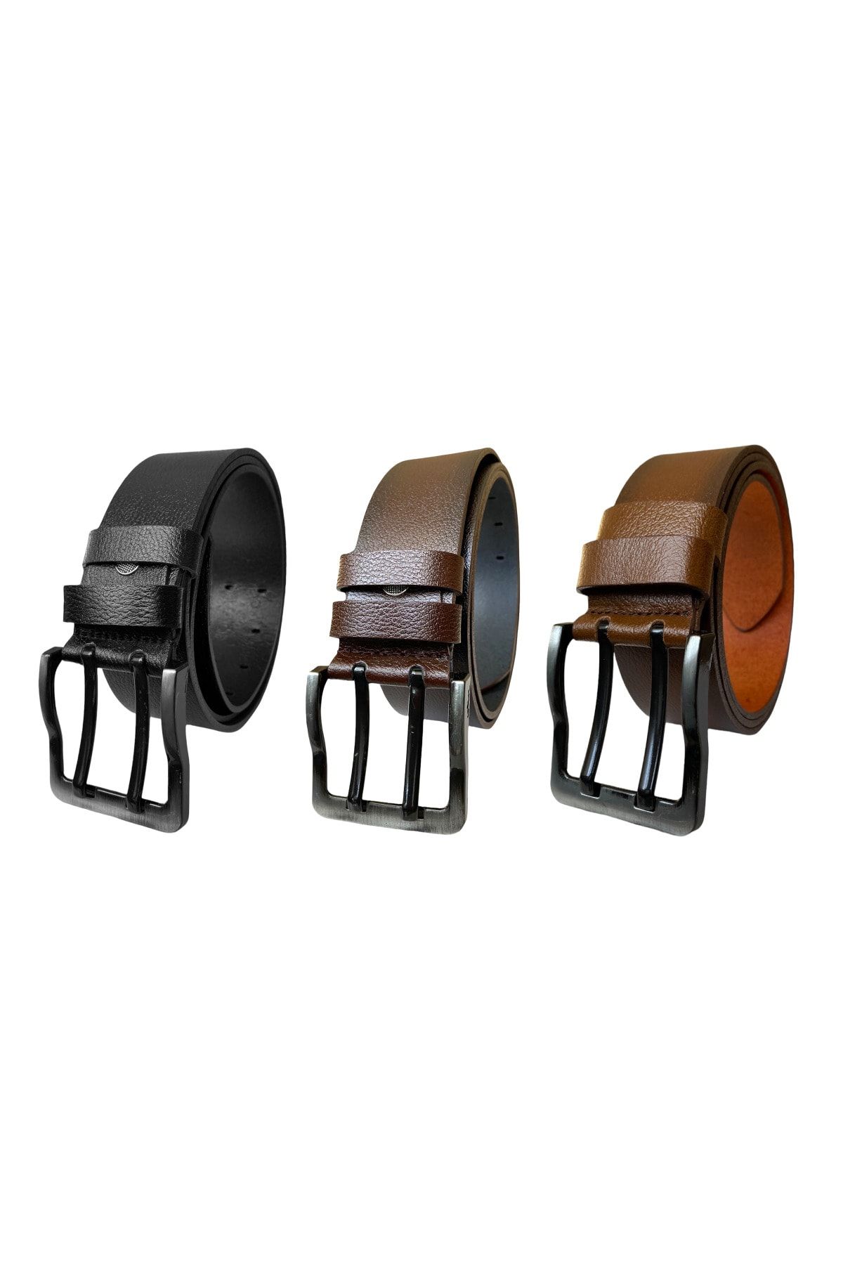 GoDeri-100% Genuine Leather, Double Tongue Set of 3 4.5 Cm Jeans Belt Black, Dark Brown, Tosado = 3-Piece-Double.dl 3