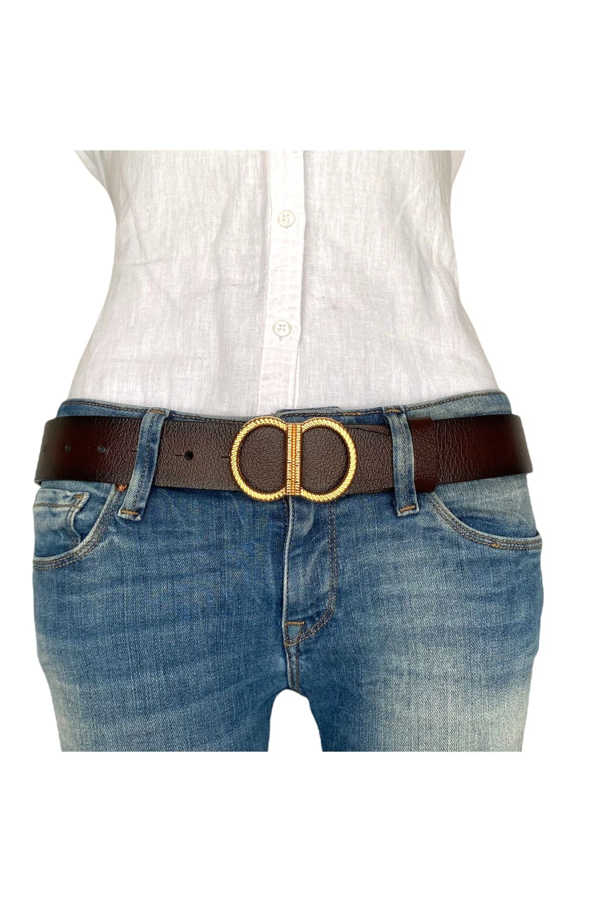 GoDeri-100% Genuine Leather, Gold Buckle Claret Red Women's Jeans Belt 4 Cm=an-byn-16 4