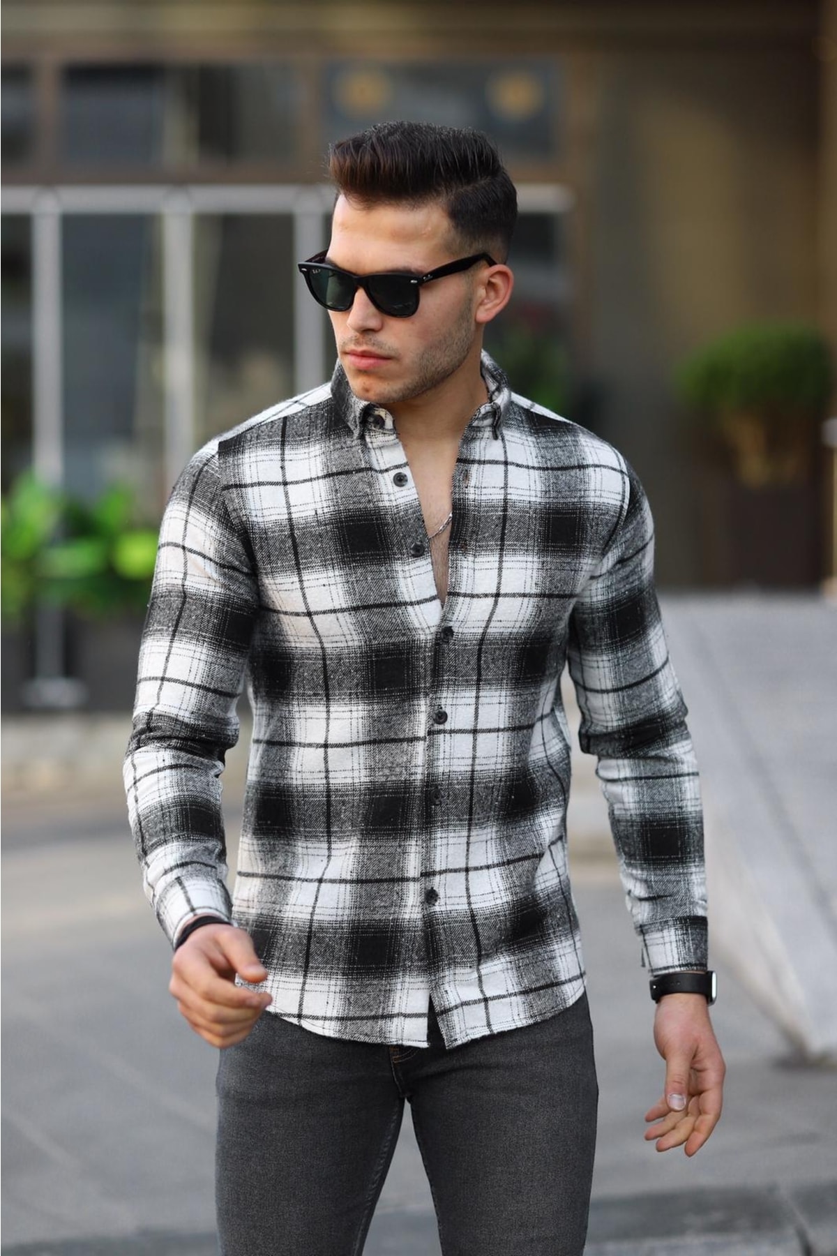 پيراهن مردانه چوب بري بيسيک شطرنجي Mavi Sima 