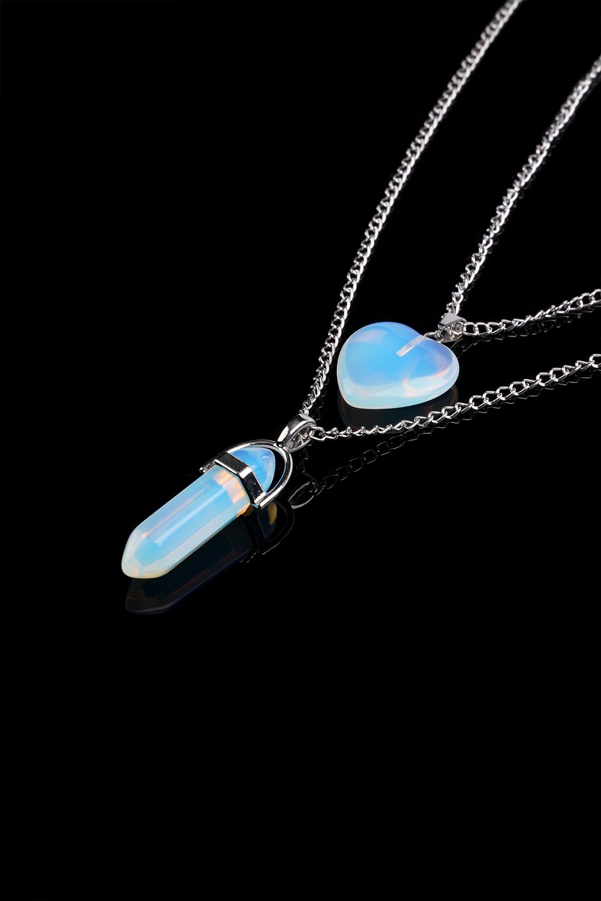 Opal Natural Stone Nail-hearted Couple Valentine Necklaces Tky0290
