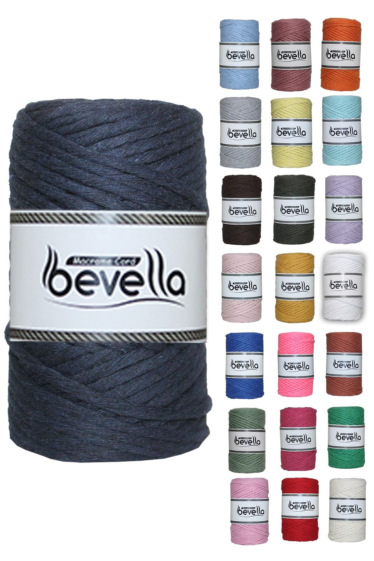 Bevella Macrame Cord-Пениран макраме конец 3 мм, памучен, с единичен макраме конец, тъмносин 1