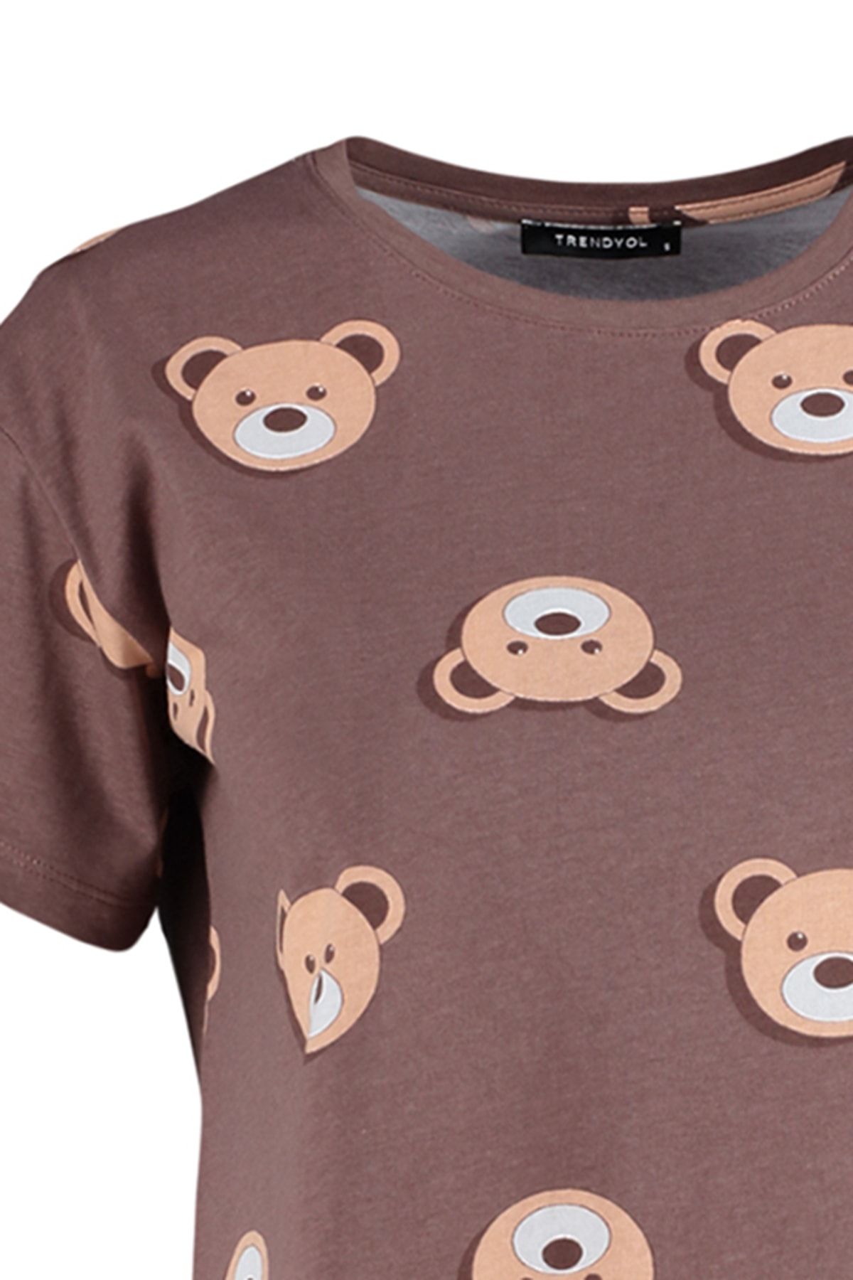 Trendyol Collection-Braunes Pyjama-Set mit Teddybär-Shorts aus 100 % Baumwolle – THMSS23PT00005 10